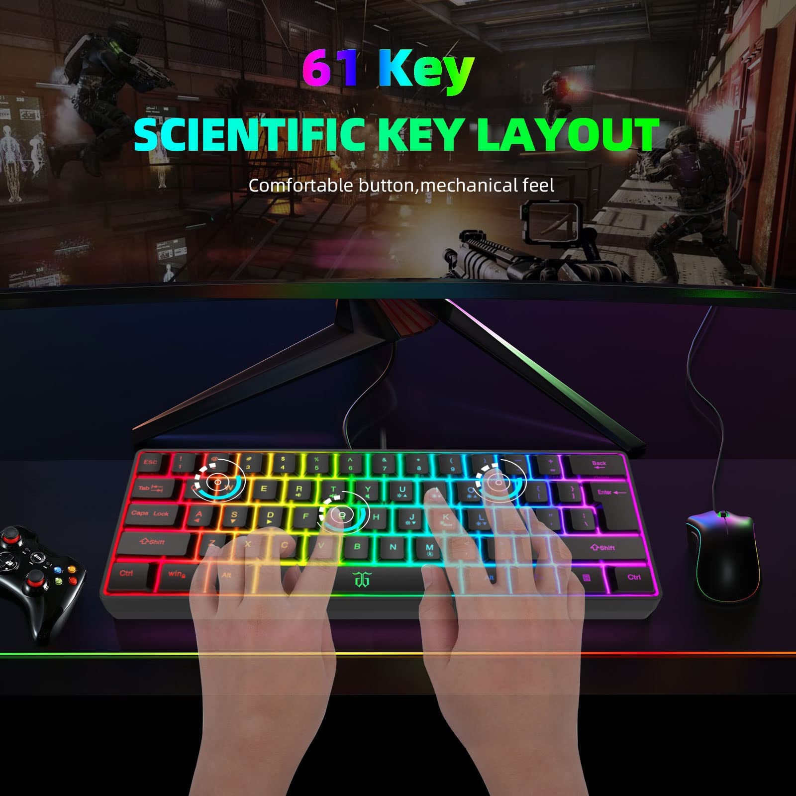 Foto 7 pulgar | Teclado Para Juegos Snpurdiri, 60% Cableado, Retroiluminado Rgb, Resistente Al Agua - Venta Internacional.