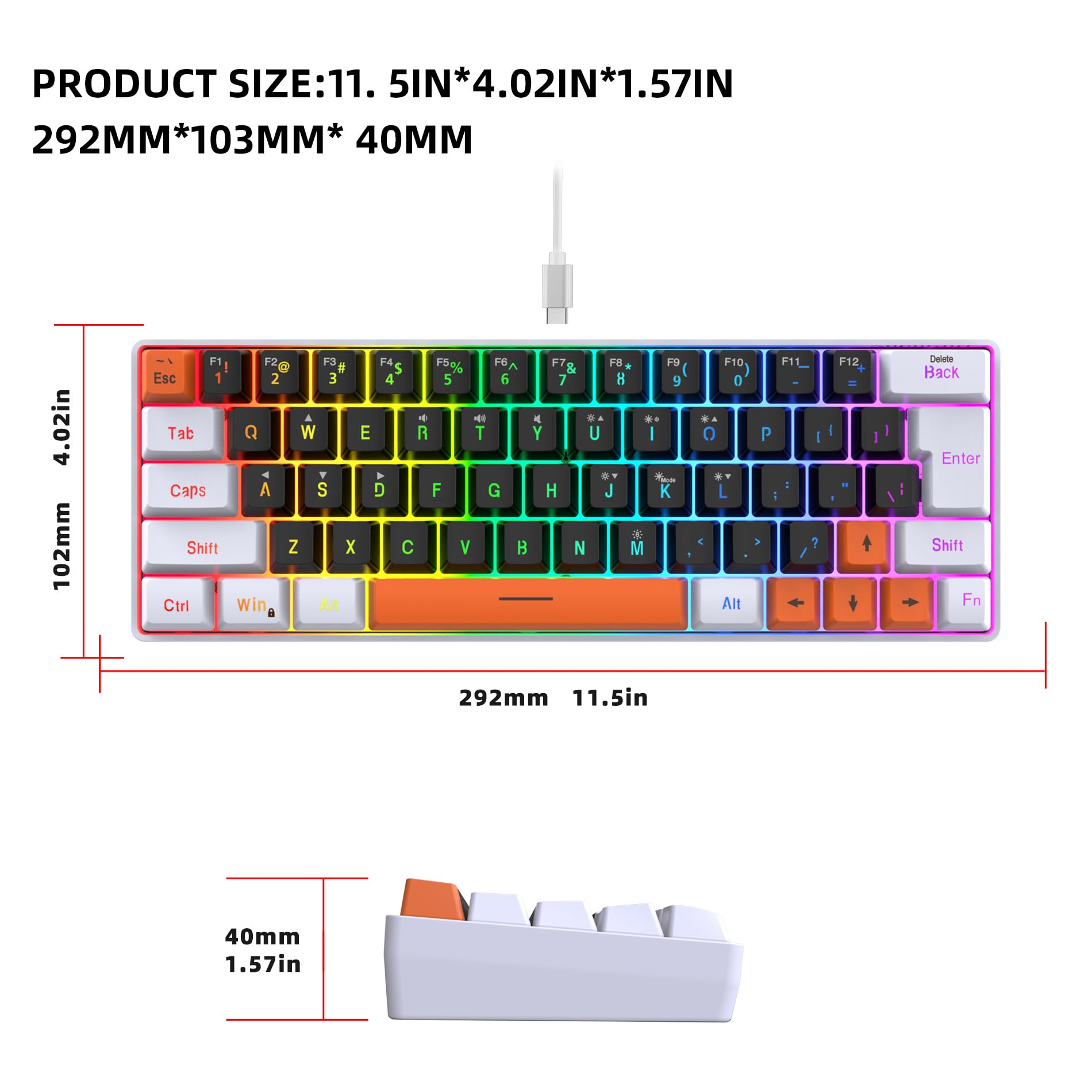 Foto 4 pulgar | Teclado Para Juegos Snpurdiri, 60% Cableado, Retroiluminado Rgb, 63 Teclas - Venta Internacional.