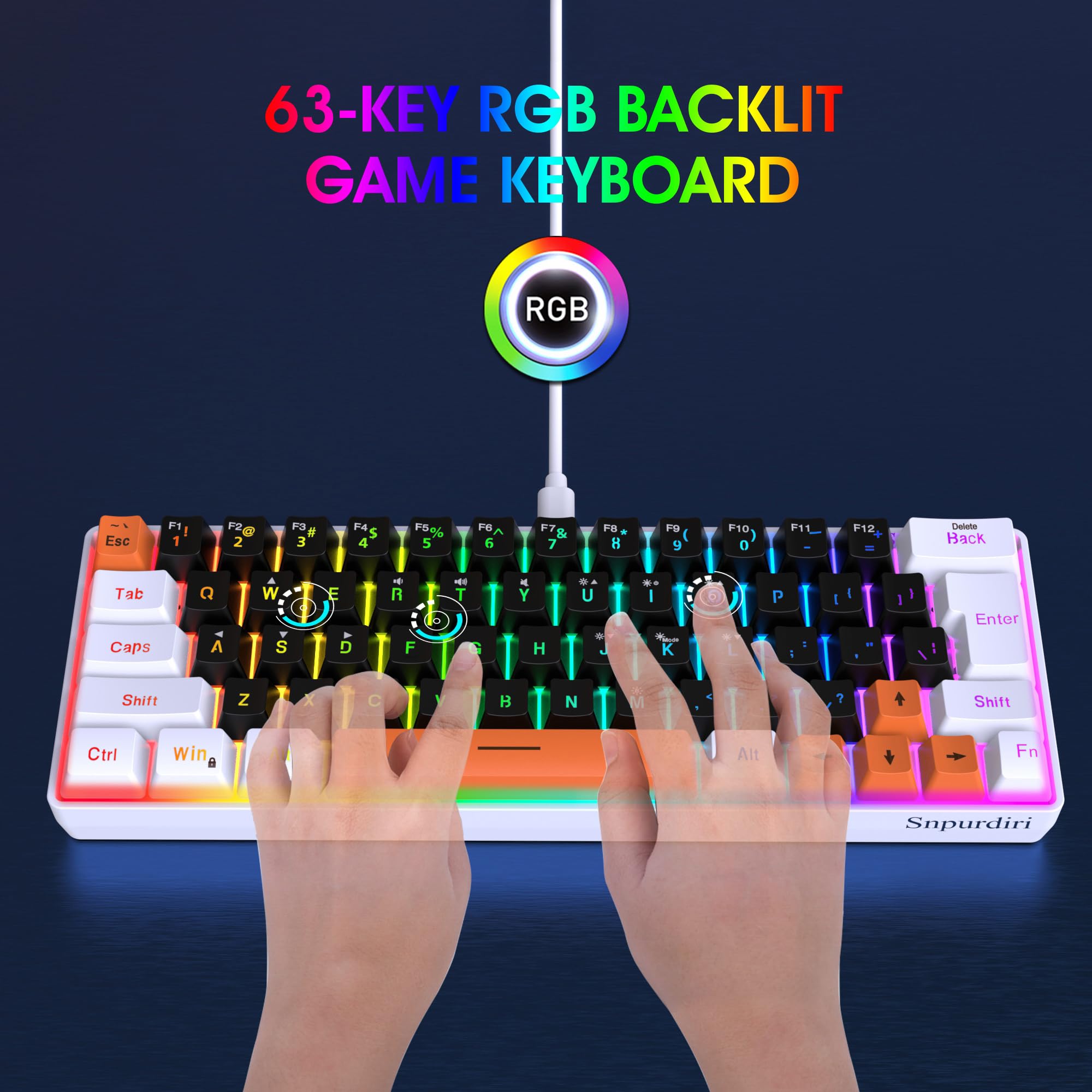 Foto 5 pulgar | Teclado Para Juegos Snpurdiri, 60% Cableado, Retroiluminado Rgb, 63 Teclas - Venta Internacional.