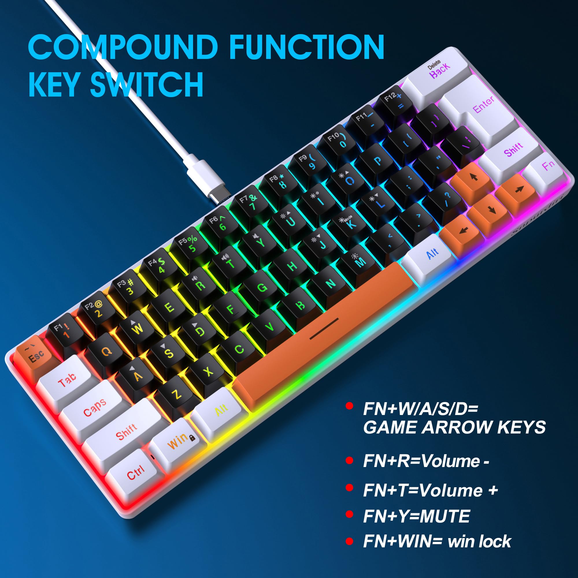 Foto 7 pulgar | Teclado Para Juegos Snpurdiri, 60% Cableado, Retroiluminado Rgb, 63 Teclas - Venta Internacional.