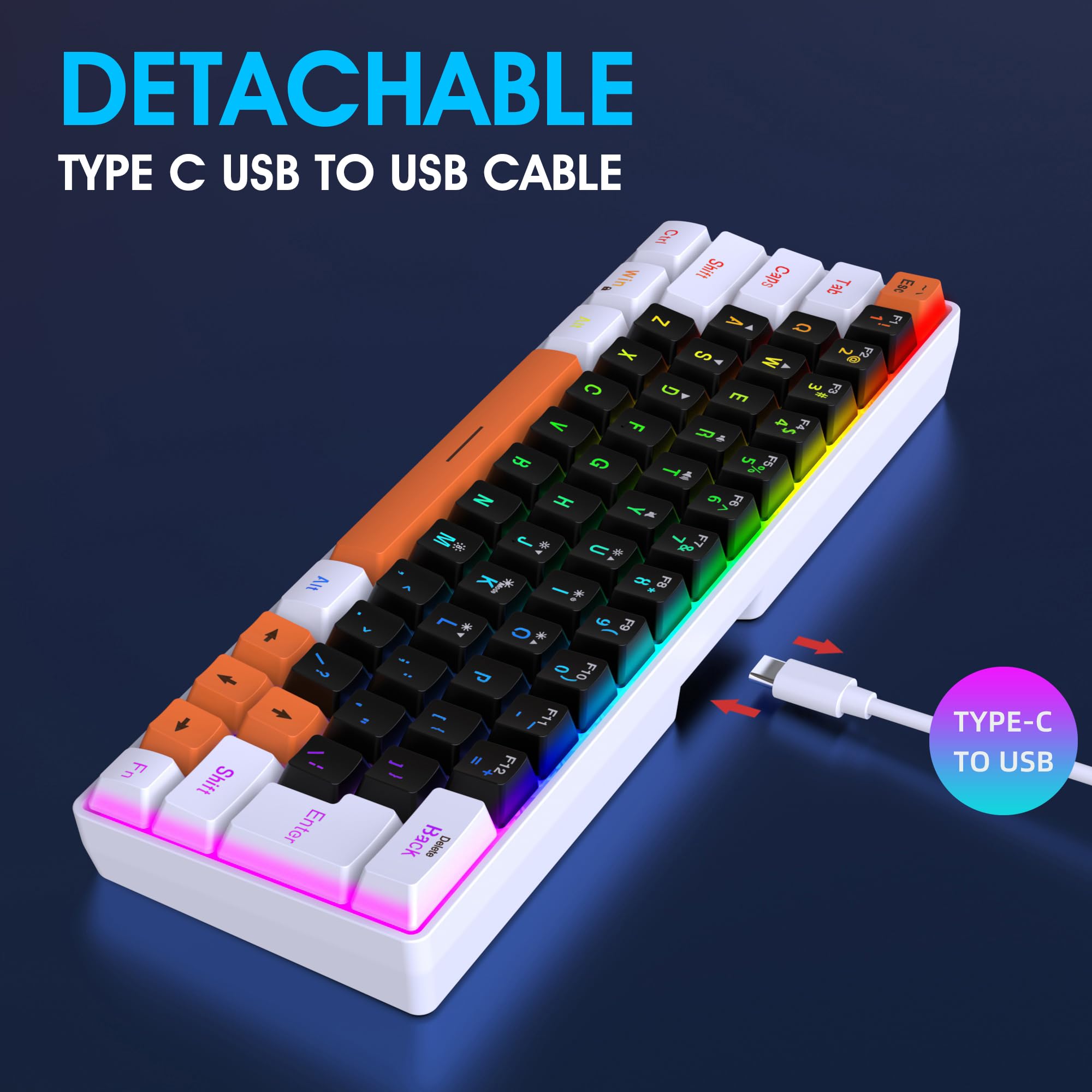 Foto 8 pulgar | Teclado Para Juegos Snpurdiri, 60% Cableado, Retroiluminado Rgb, 63 Teclas - Venta Internacional.