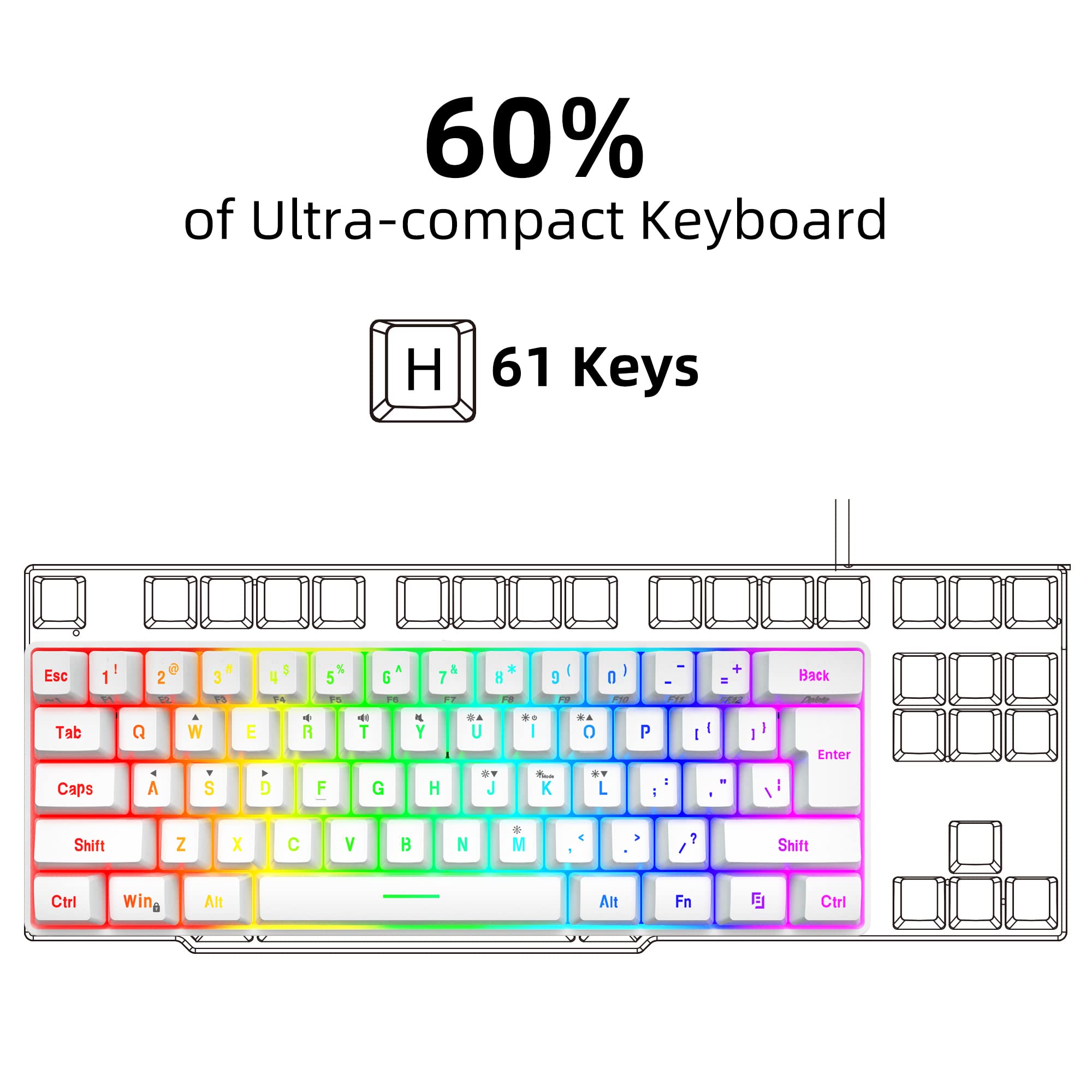 Foto 3 pulgar | Teclado Snpurdiri Alambrico Retroiluminado Rgb Blanco - Venta Internacional
