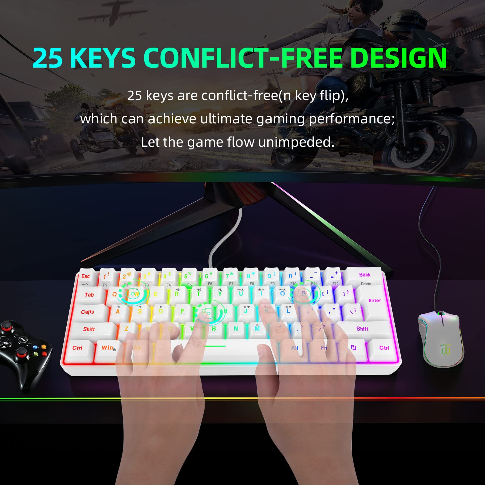 Foto 4 pulgar | Teclado Snpurdiri Alambrico Retroiluminado Rgb Blanco - Venta Internacional