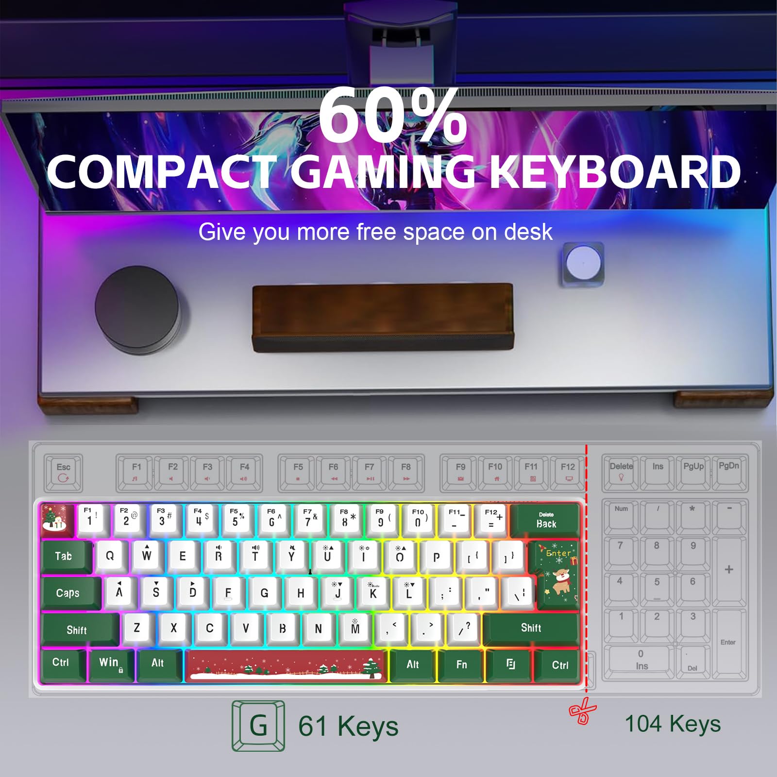Foto 3 pulgar | Teclado Para Juegos Snpurdiri, 60% Cableado, Retroiluminado Rgb, 61 Teclas - Venta Internacional.