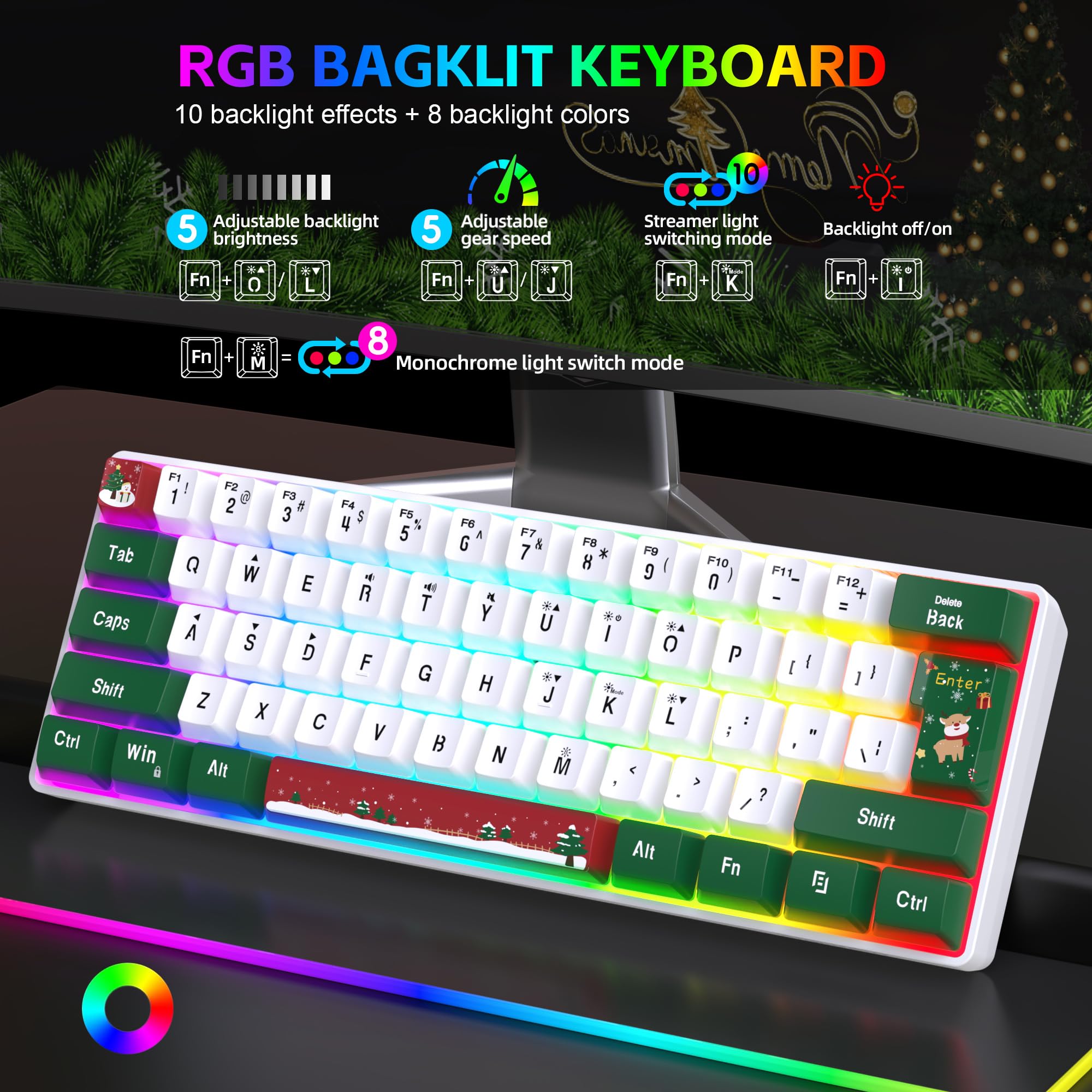 Foto 4 pulgar | Teclado Para Juegos Snpurdiri, 60% Cableado, Retroiluminado Rgb, 61 Teclas - Venta Internacional.