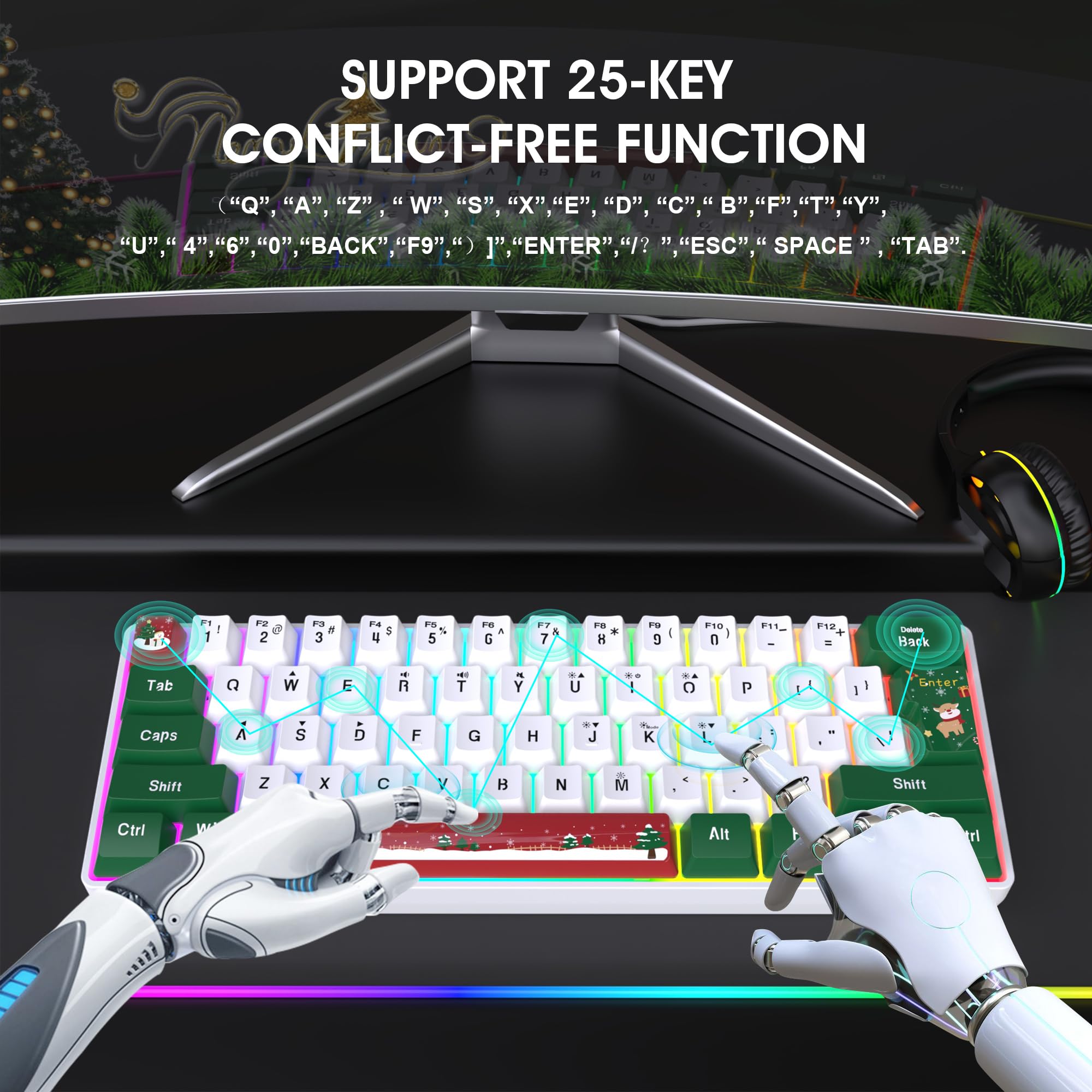 Foto 6 pulgar | Teclado Para Juegos Snpurdiri, 60% Cableado, Retroiluminado Rgb, 61 Teclas - Venta Internacional.