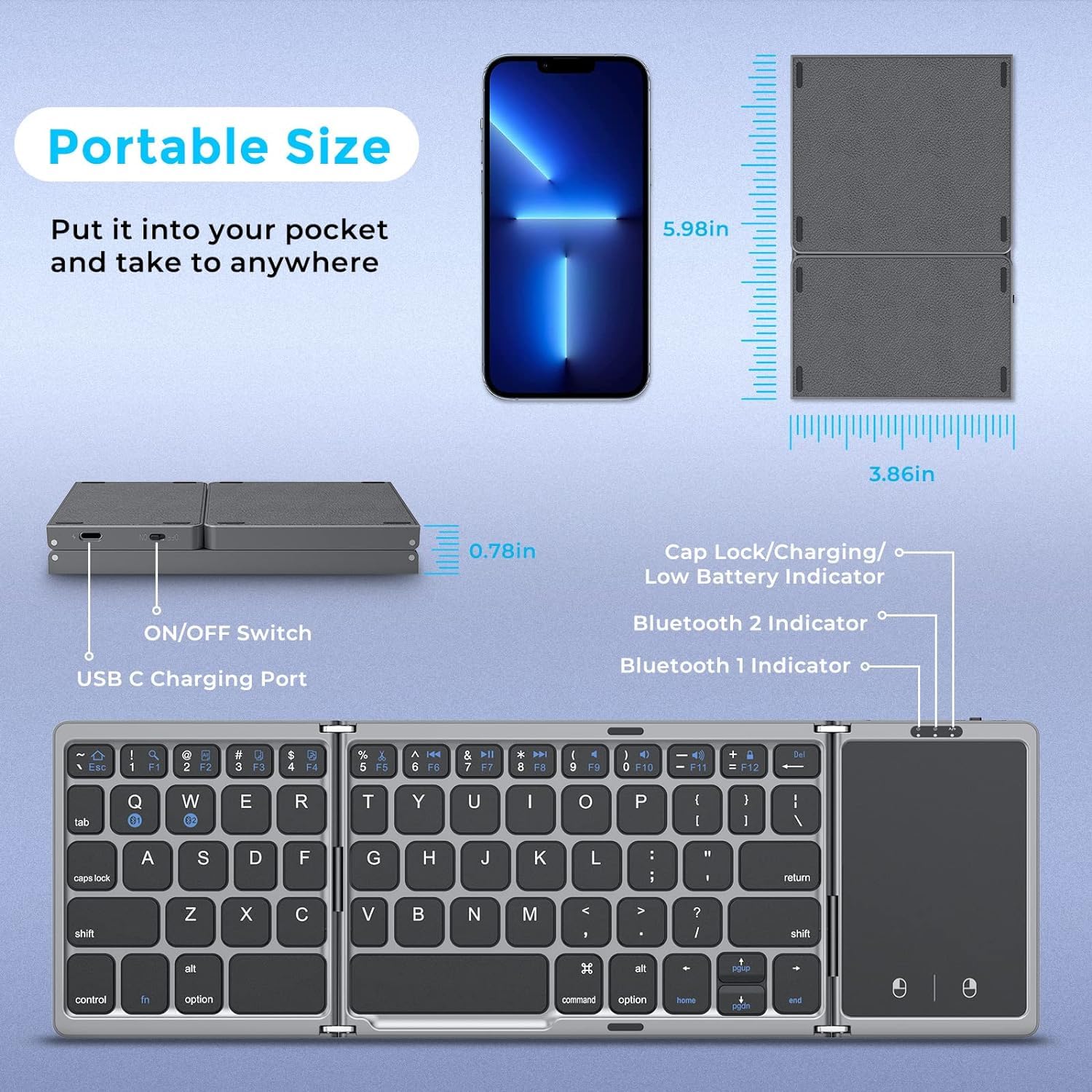 Foto 4 pulgar | Teclado Bluetooth Plegable Seenda Tri-plegable Con Panel Táctil - Venta Internacional.