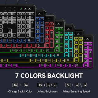 Foto 3 | Teclado Marvo Wk712 Con Letra Grande, Retroiluminado, 7 Colores, Cable Usb - Venta Internacional.