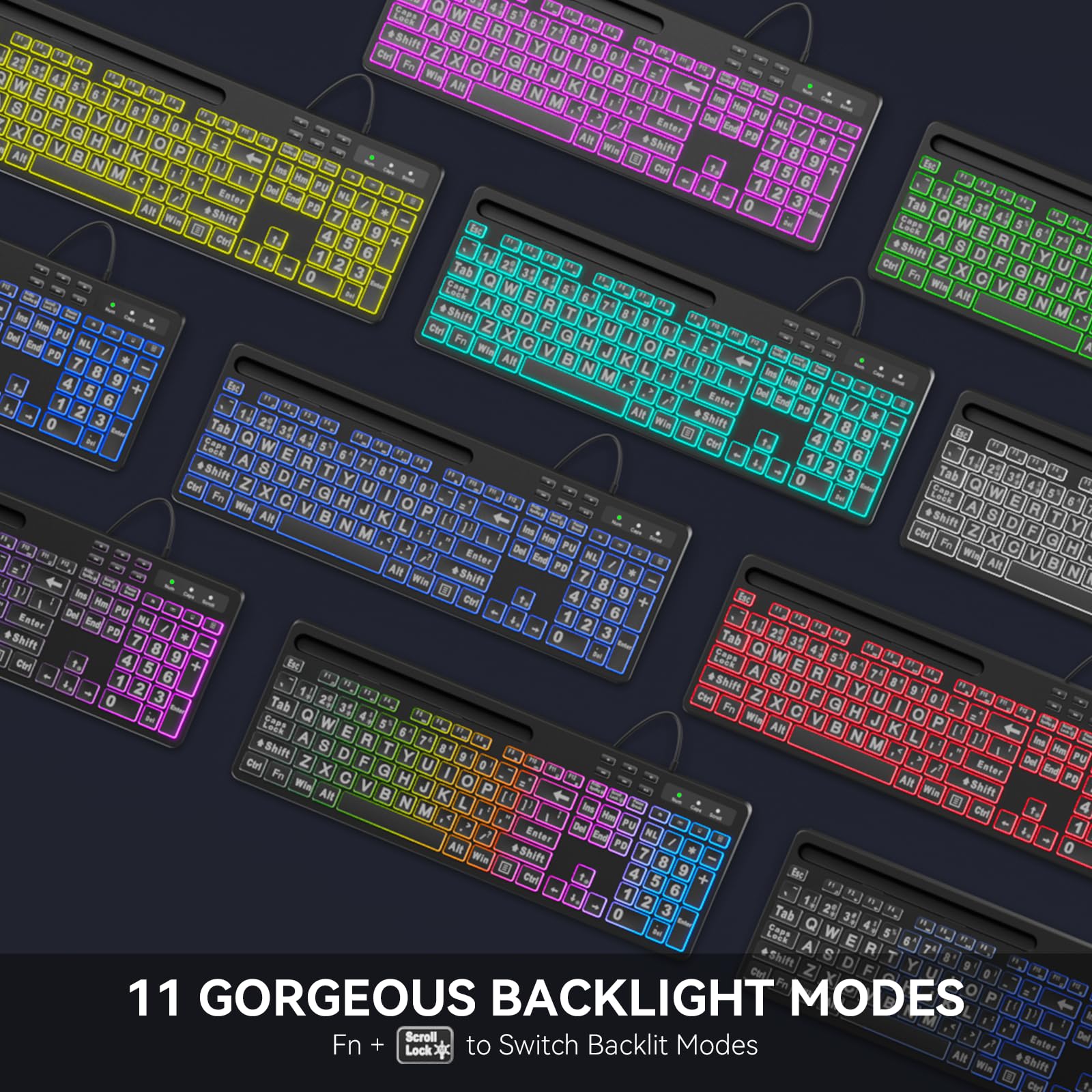 Foto 5 pulgar | Teclado Marvo Wk712 Con Letra Grande, Retroiluminado, 7 Colores, Cable Usb - Venta Internacional.