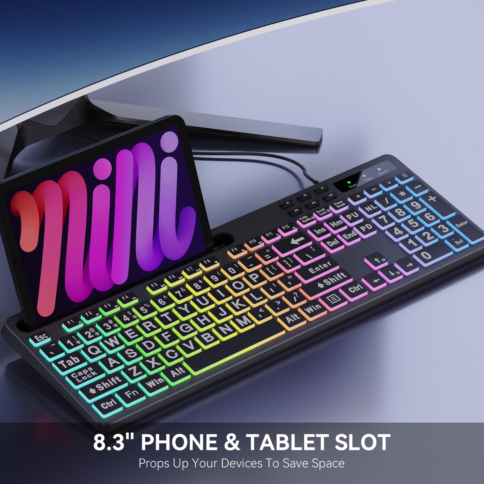 Foto 6 pulgar | Teclado Marvo Wk712 Con Letra Grande, Retroiluminado, 7 Colores, Cable Usb - Venta Internacional.