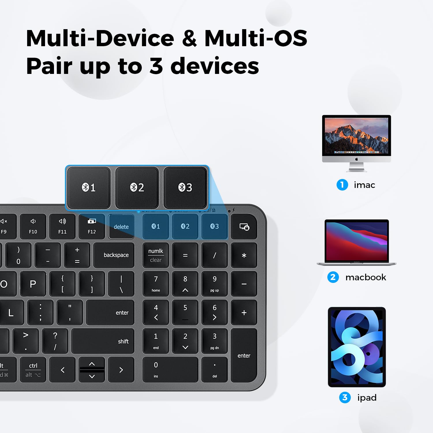 Foto 2 | Teclado Bluetooth Iclever Bk20 Con Teclado Numérico Recargable - Venta Internacional.