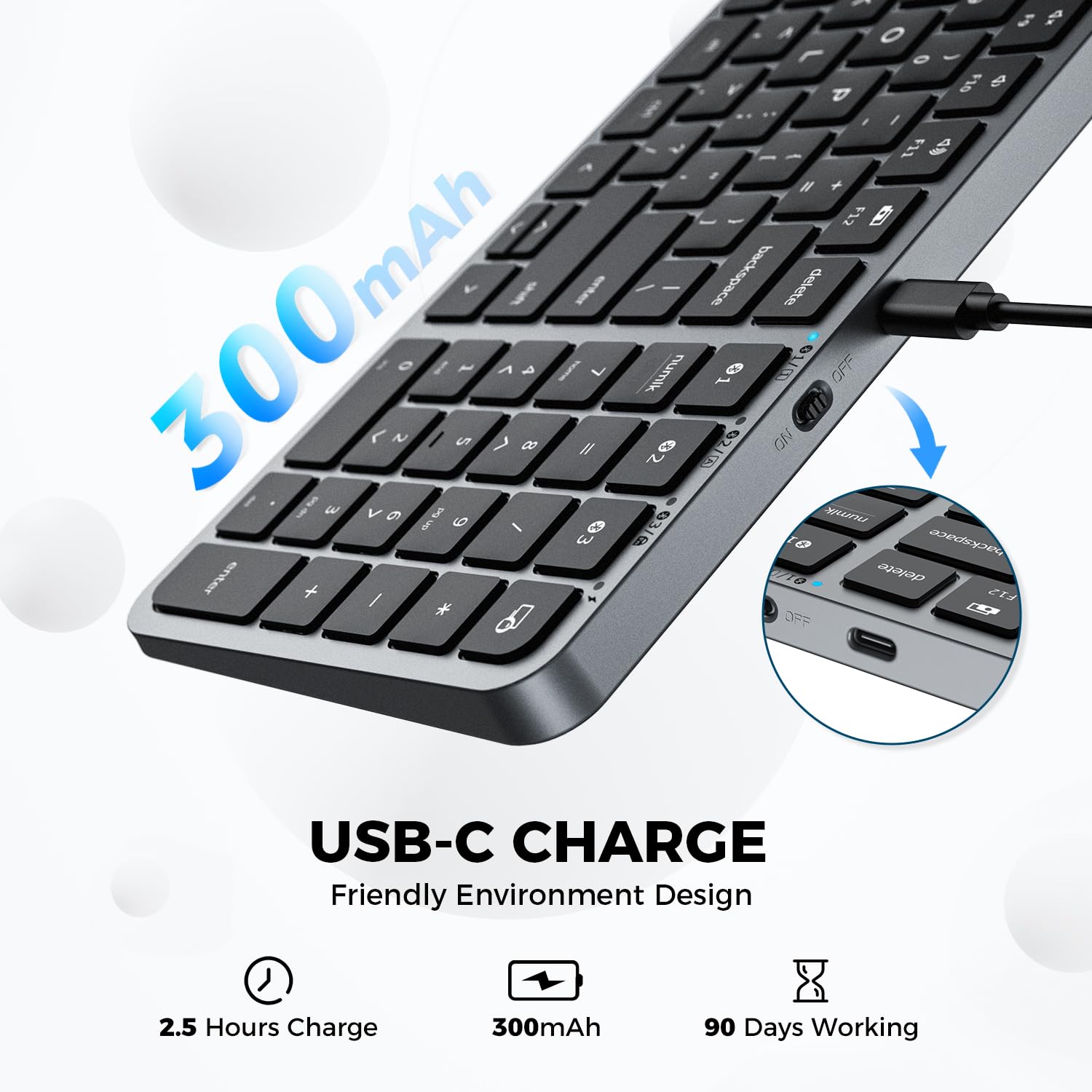 Foto 3 | Teclado Bluetooth Iclever Bk20 Con Teclado Numérico Recargable - Venta Internacional.