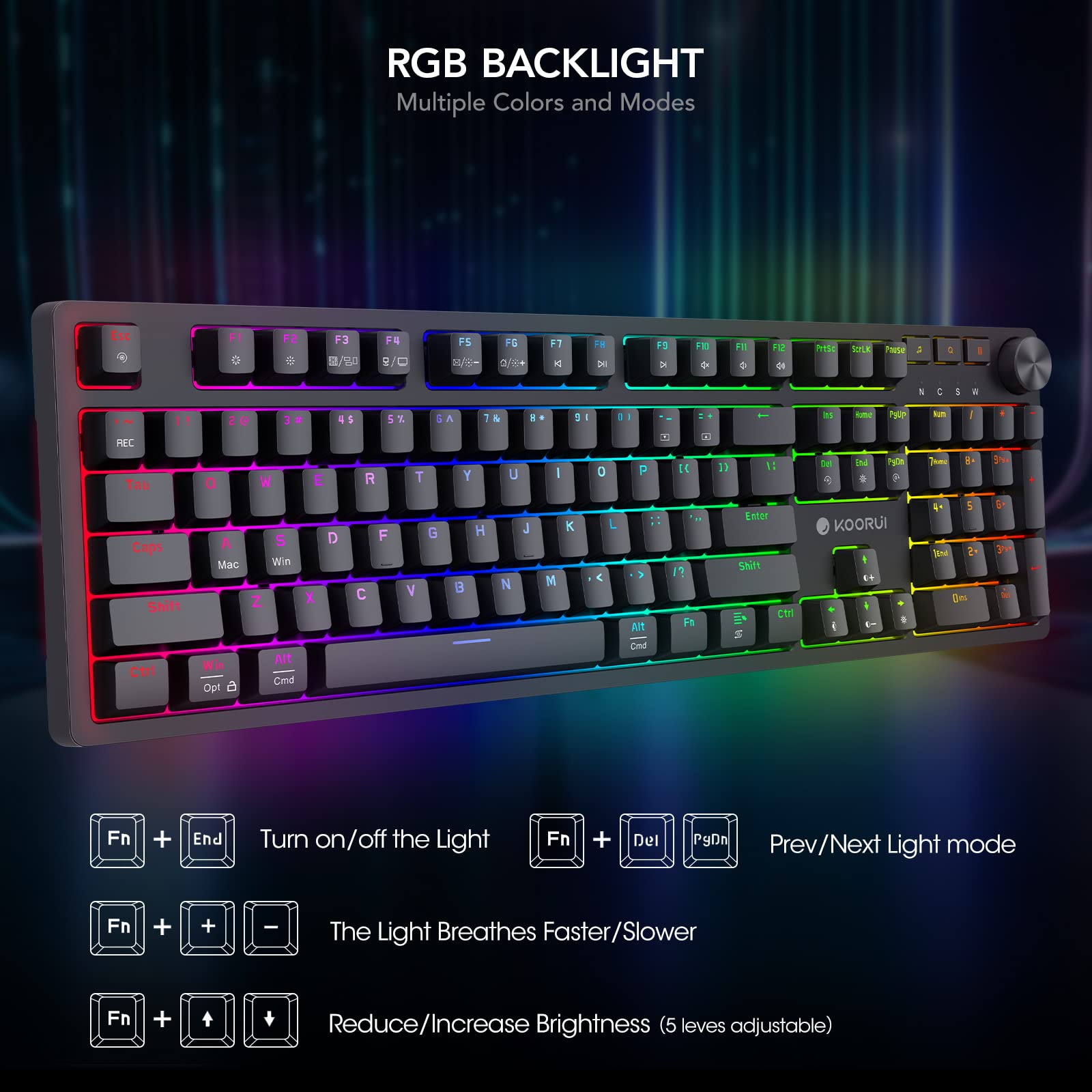 Foto 5 pulgar | Teclados Para Juegos Koorui Mk104, 104 Teclas, Interruptor Rojo Intercambiable En Caliente - Venta Internacional.