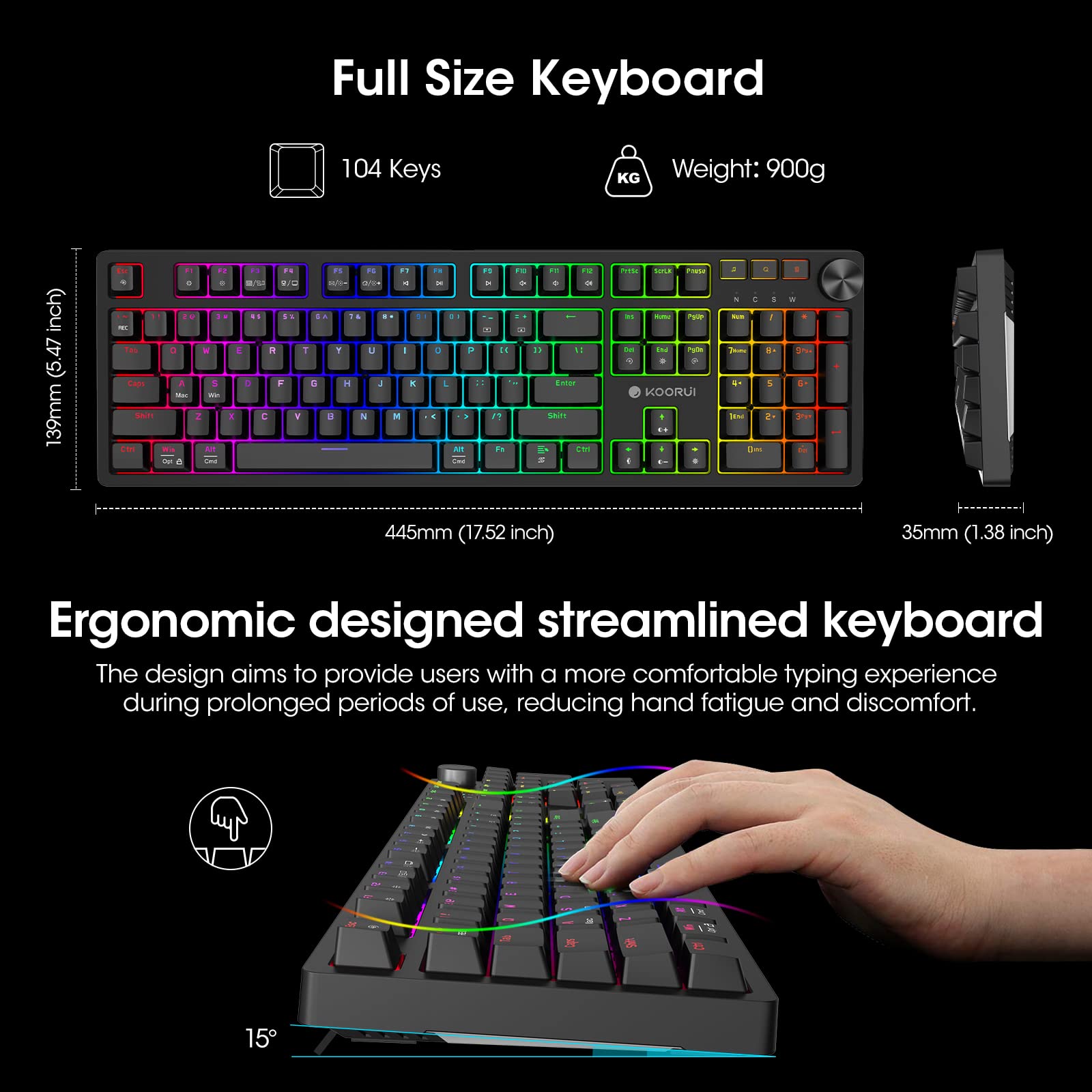 Foto 7 pulgar | Teclados Para Juegos Koorui Mk104, 104 Teclas, Interruptor Rojo Intercambiable En Caliente - Venta Internacional.
