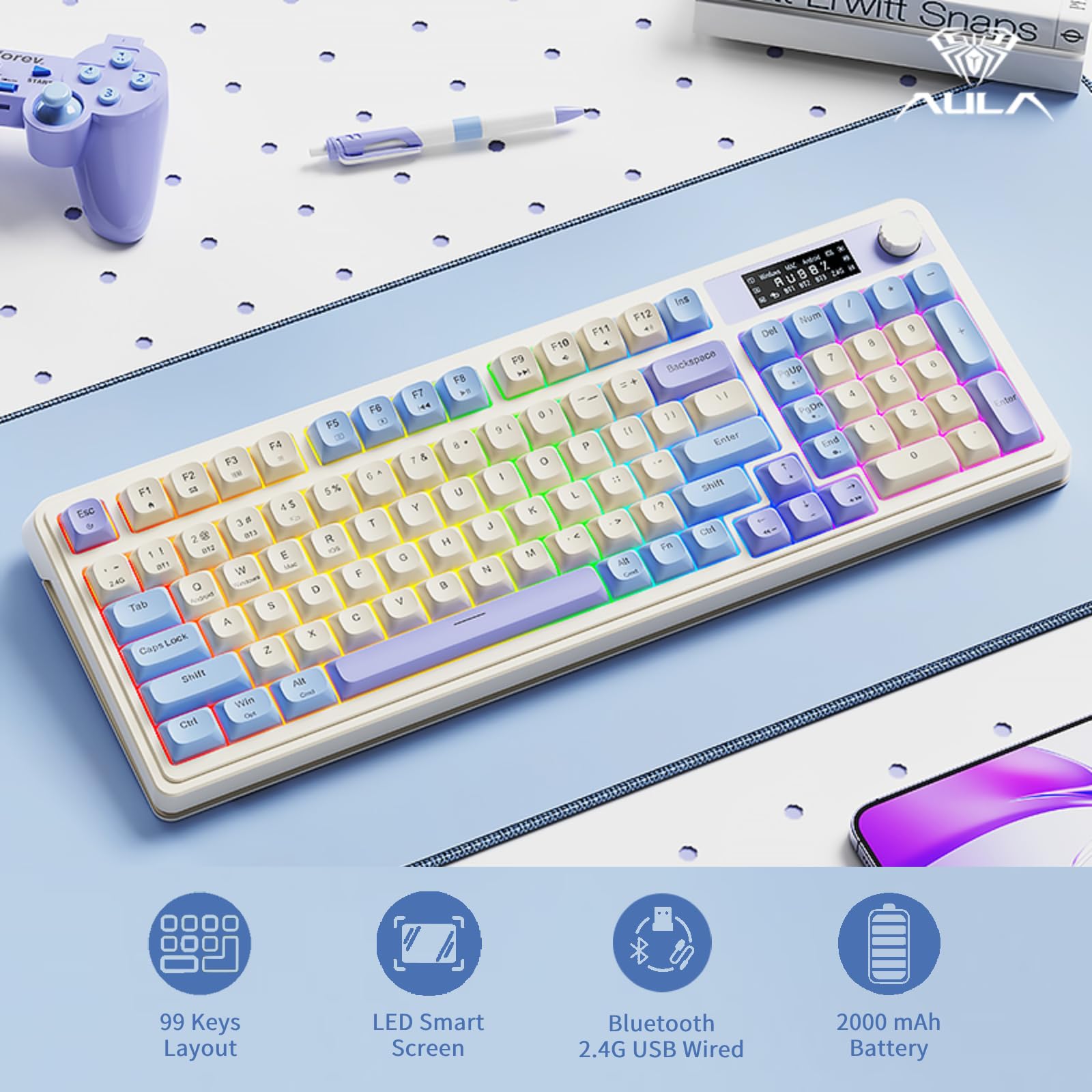 Foto 3 pulgar | Teclado Aula S99 Pro Cute Creamy Con Teclado Numérico Rgb Púrpura - Venta Internacional.