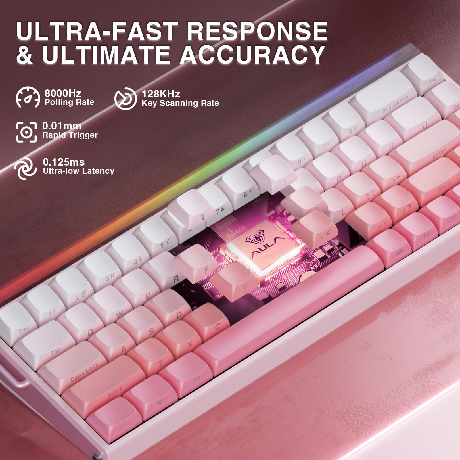Foto 4 | Teclado Para Juegos Aula Hero 68 He 60% Cableado Con Retroiluminación Rgb - Venta Internacional.