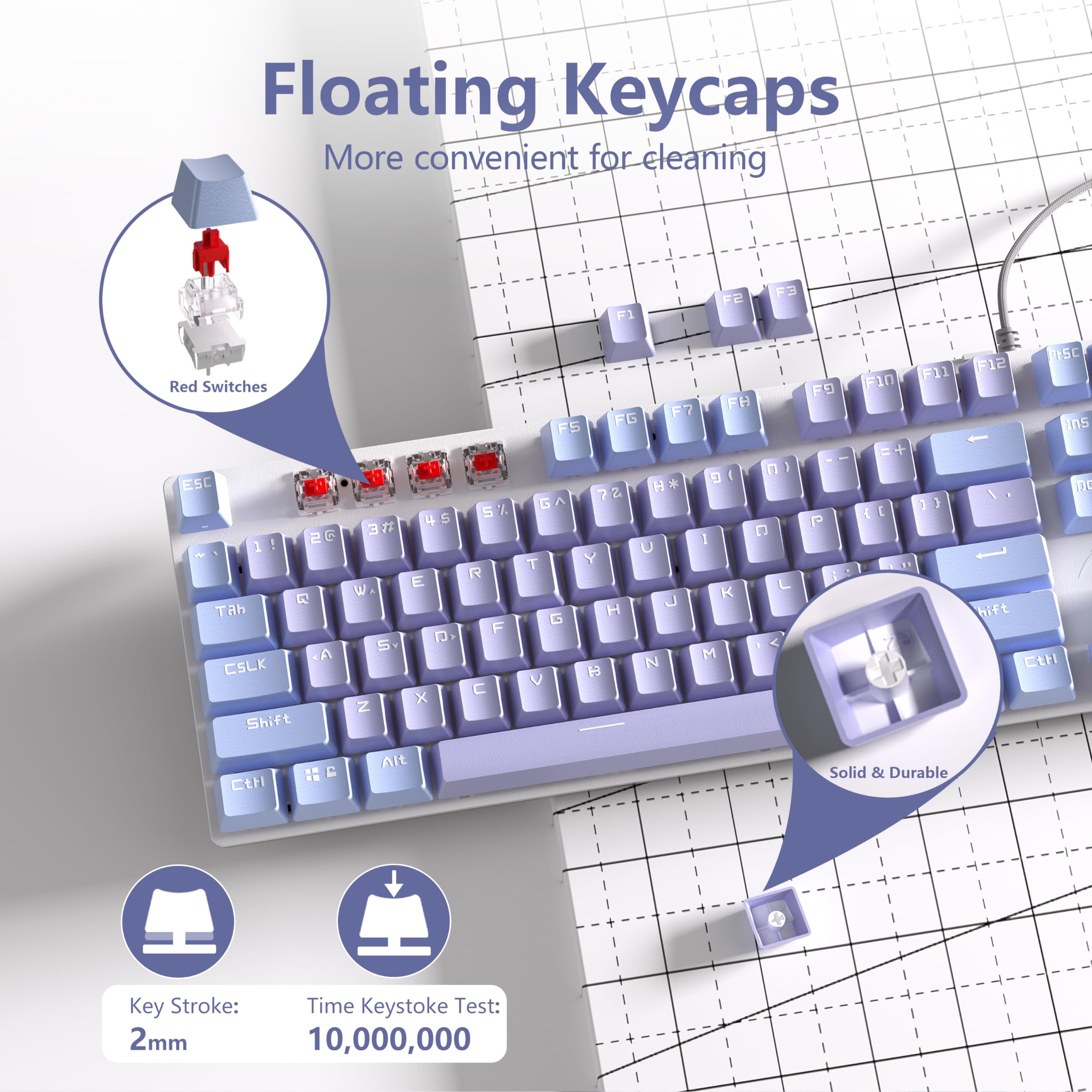Foto 7 pulgar | Teclado Aula F2088 Pro, 108 Teclas Rgb, Interruptores Rojos, Morado - Venta Internacional.