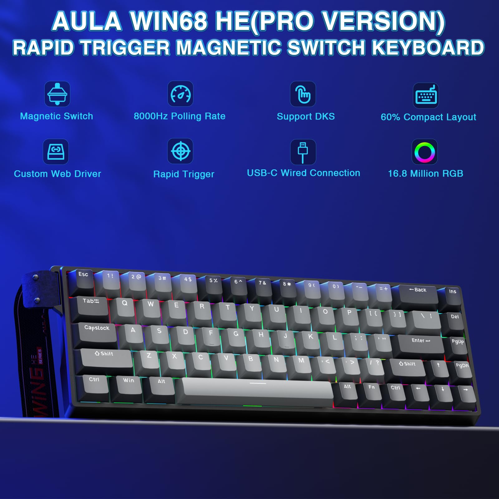 Foto 3 pulgar | Teclado Gaming Aula Win68 He Pro Interruptor Magnético Retroiluminado Rgb - Venta Internacional.