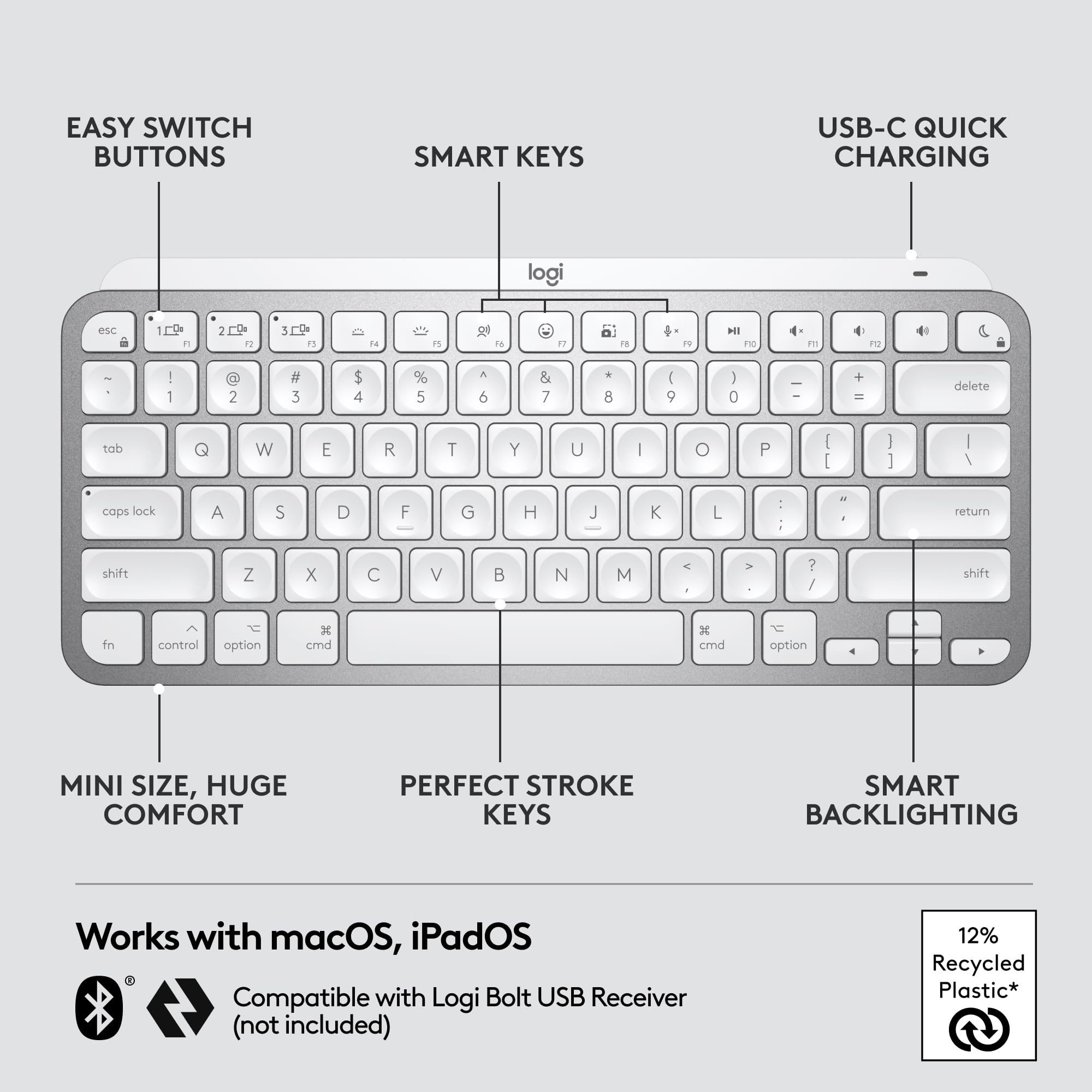 Foto 7 pulgar | Teclado Inalámbrico Logitech Mx Keys Mini Para Mac Bluetooth - Venta Internacional.
