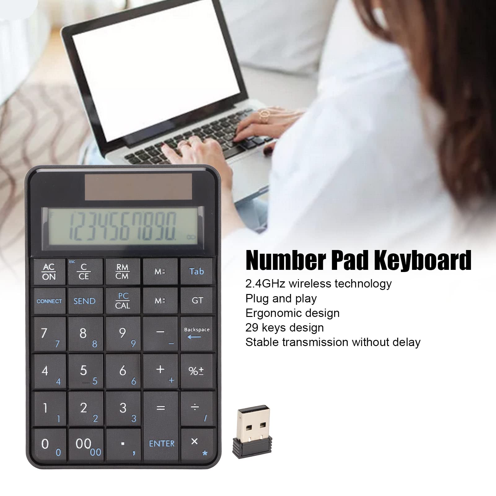 Foto 2 | Calculadora Numérica Ashata, 29 Teclas, Usb De 2,4 Ghz Con Pantalla - Venta Internacional.