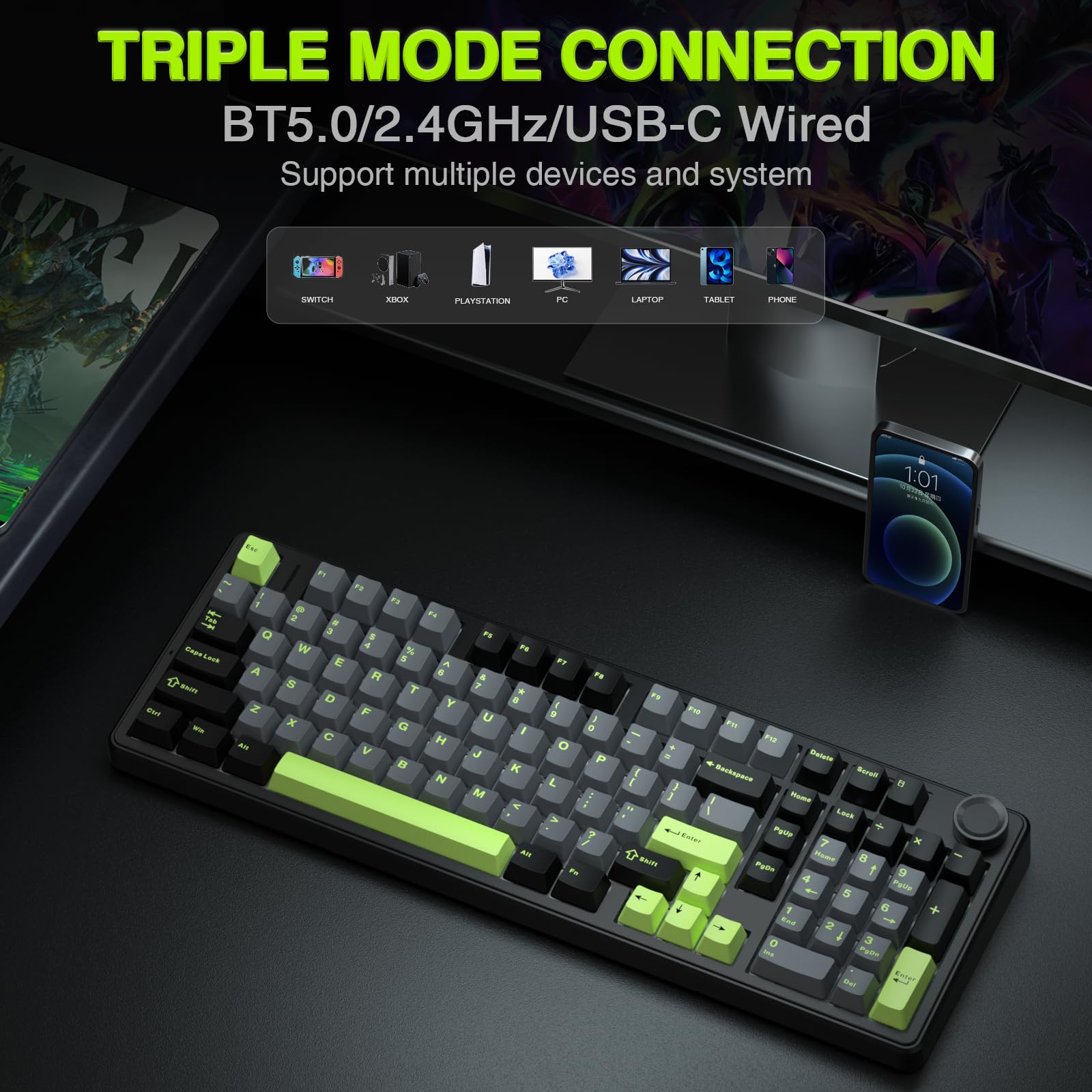 Foto 3 | Teclado Mecánico Inalámbrico Aula F99 Pro Con Perilla Retroiluminada Rgb - Venta Internacional.