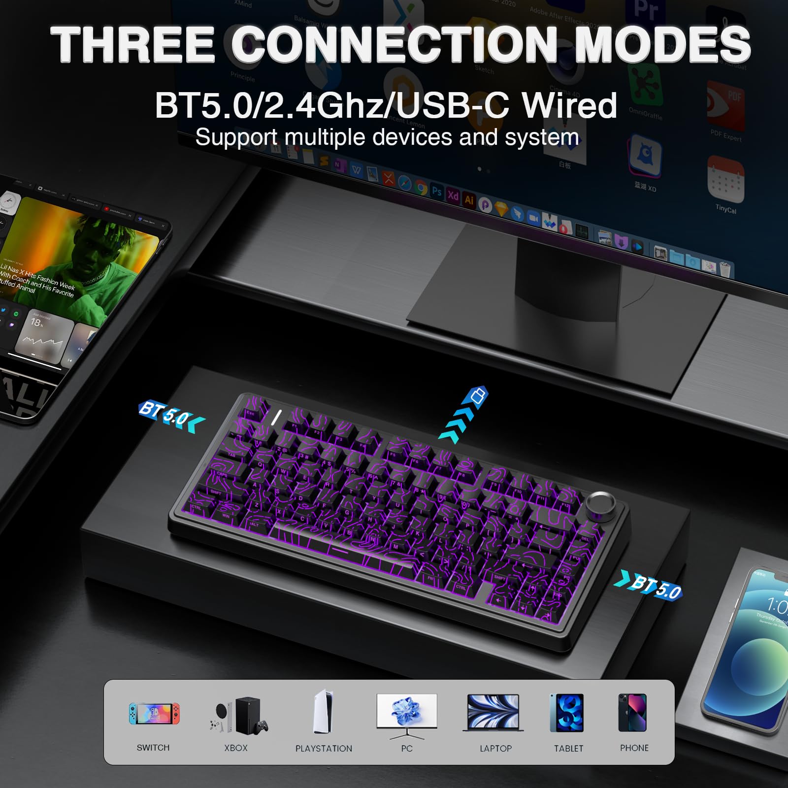 Foto 4 pulgar | Teclado Mecánico Inalámbrico Aula F75 Pro Con Retroiluminación Rgb - Venta Internacional.