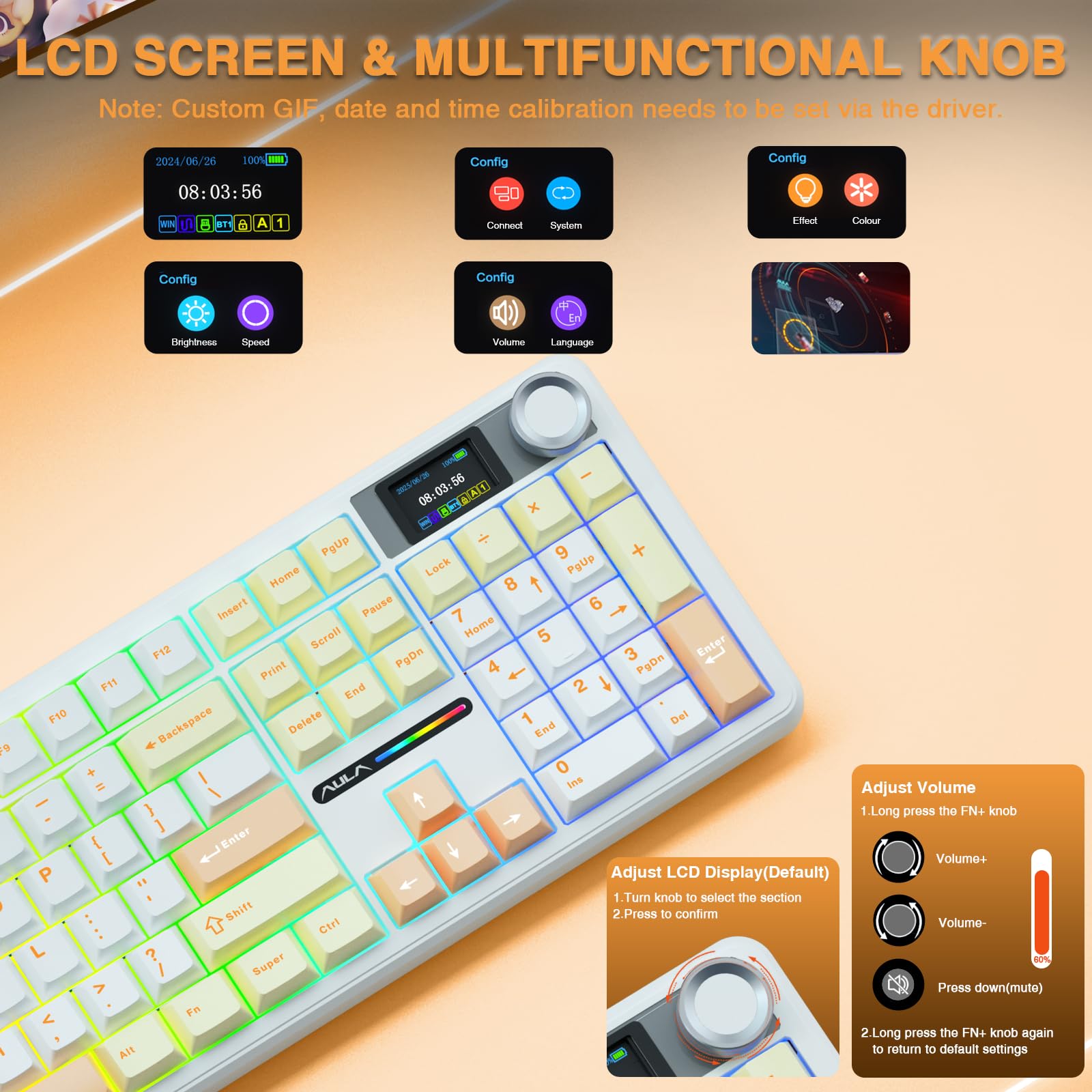 Foto 4 pulgar | Teclado Mecánico Inalámbrico Aula F108 Pro Con Batería De 8000 Mah - Venta Internacional.