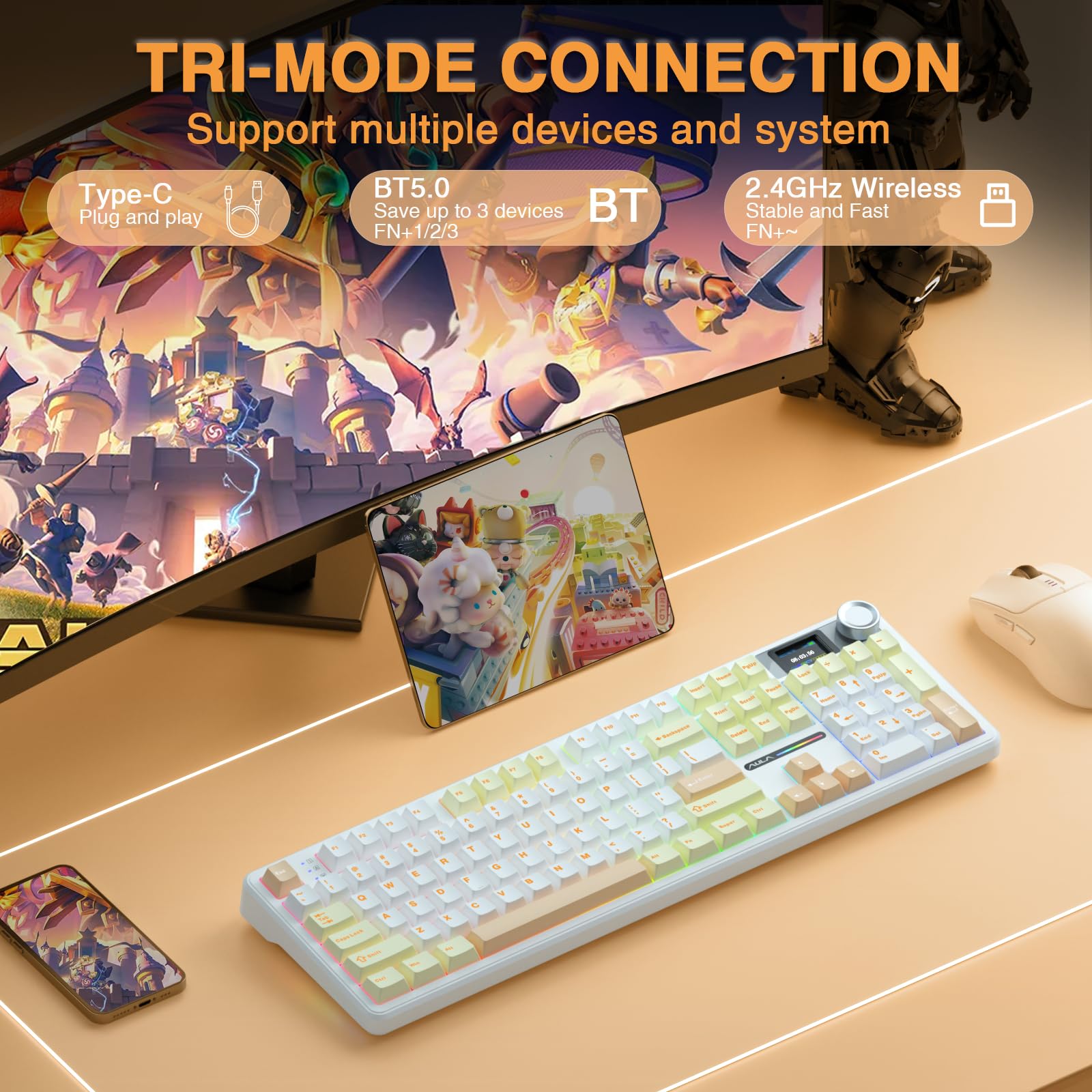 Foto 5 pulgar | Teclado Mecánico Inalámbrico Aula F108 Pro Con Batería De 8000 Mah - Venta Internacional.