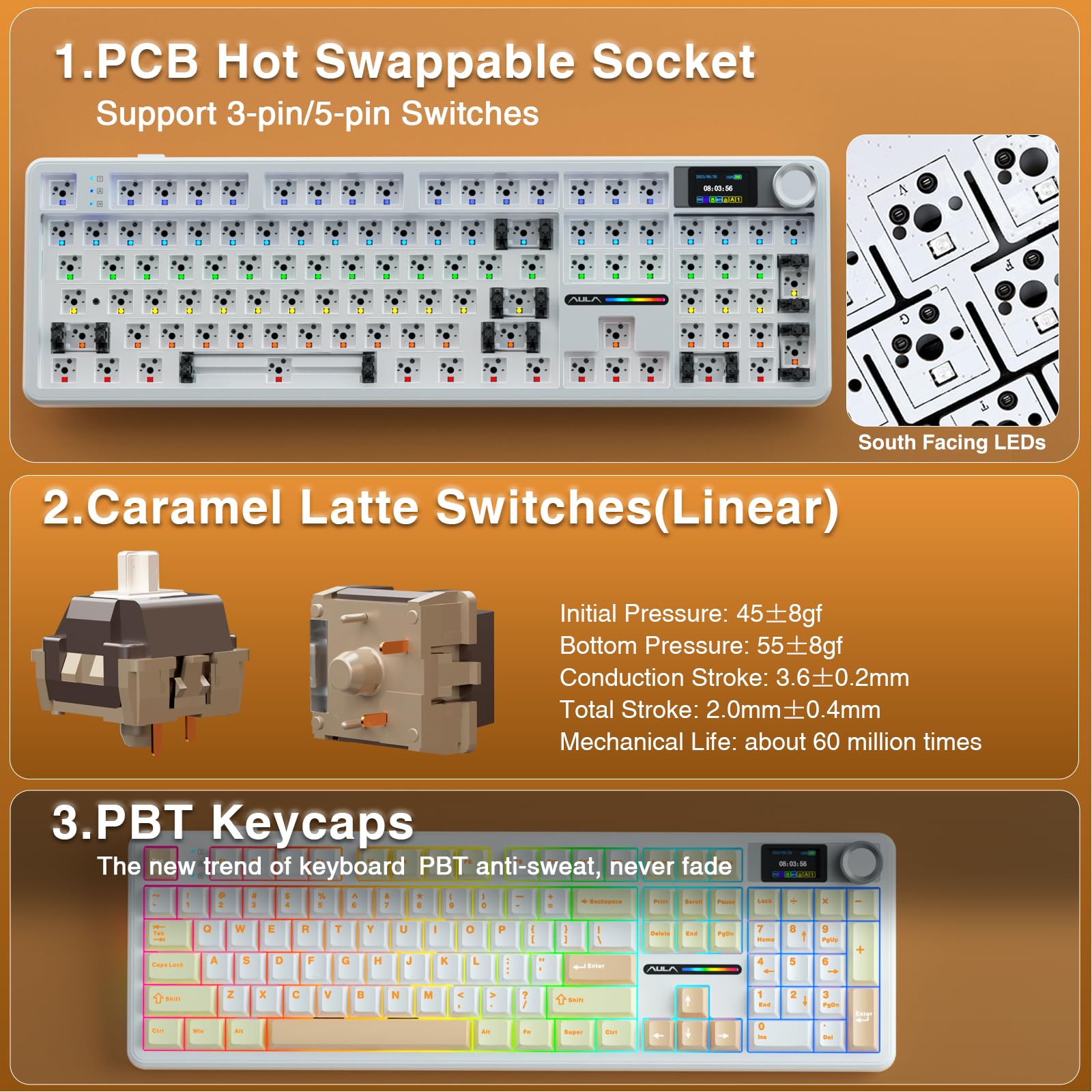 Foto 6 pulgar | Teclado Mecánico Inalámbrico Aula F108 Pro Con Batería De 8000 Mah - Venta Internacional.
