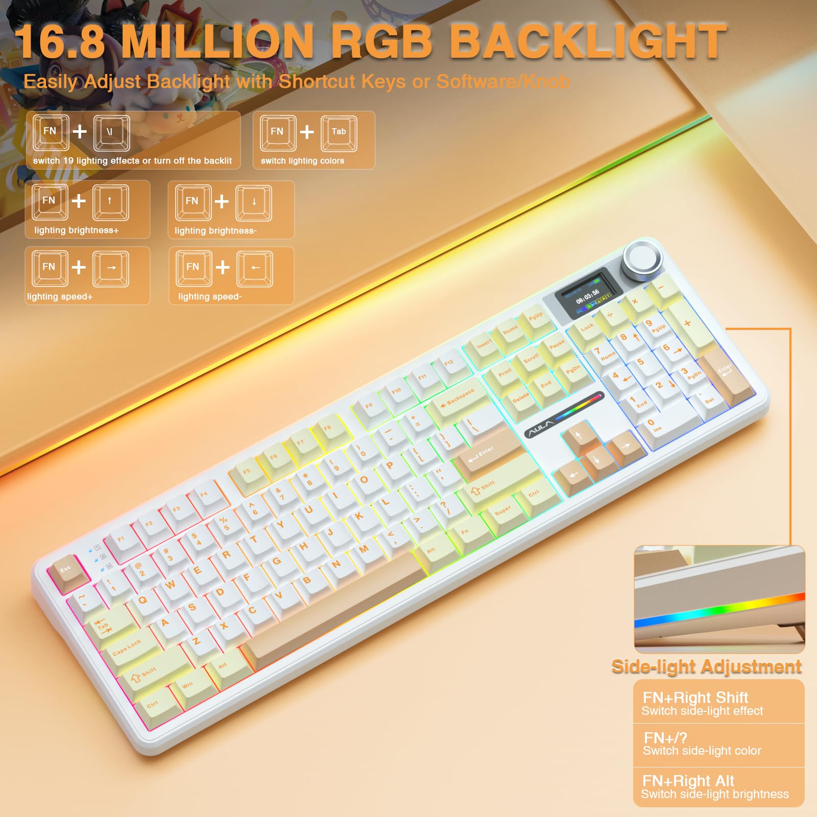 Foto 8 pulgar | Teclado Mecánico Inalámbrico Aula F108 Pro Con Batería De 8000 Mah - Venta Internacional.