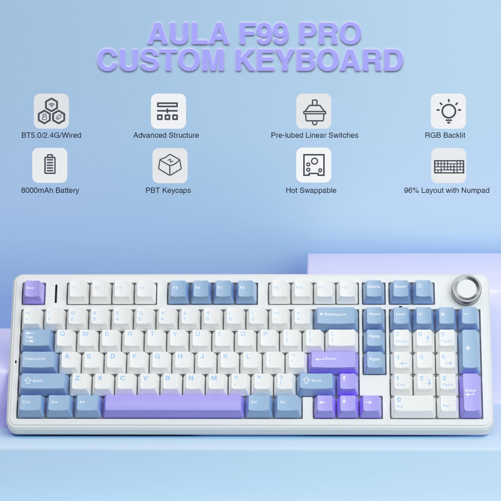 Foto 6 pulgar | Teclado Mecánico Inalámbrico Aula F99 Pro Con Botón Rgb Backli - Venta Internacional.
