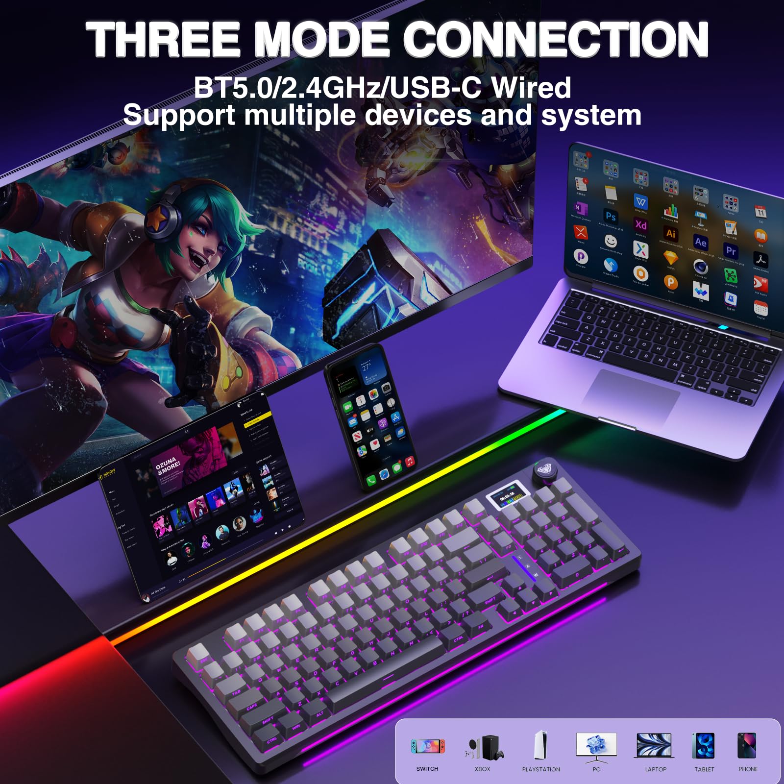 Foto 4 | Teclado Mecánico Inalámbrico Aula S98 Pro Con Pantalla Y Perilla - Venta Internacional.