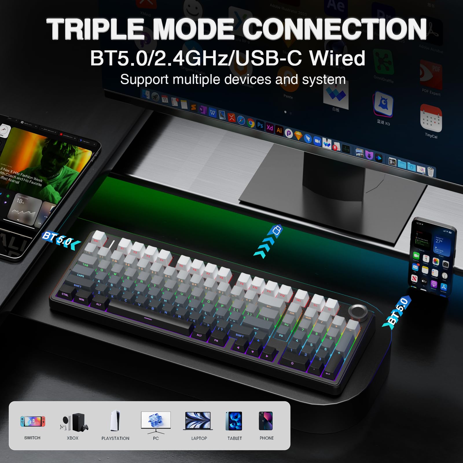 Foto 4 pulgar | Teclado Mecánico Inalámbrico Aula F99 Pro Con Botón Bt5.0/usb-c - Venta Internacional.