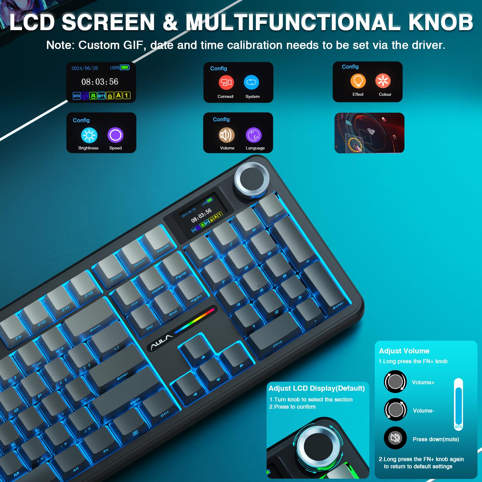 Foto 3 | Teclado Mecánico Inalámbrico Aula F108 Pro Con Batería De 8000 Mah - Venta Internacional.