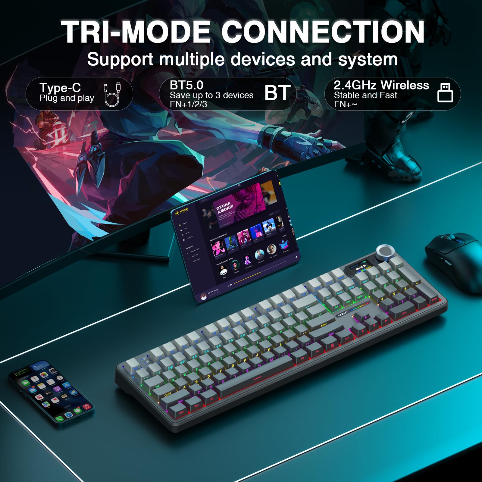 Foto 5 pulgar | Teclado Mecánico Inalámbrico Aula F108 Pro Con Batería De 8000 Mah - Venta Internacional.