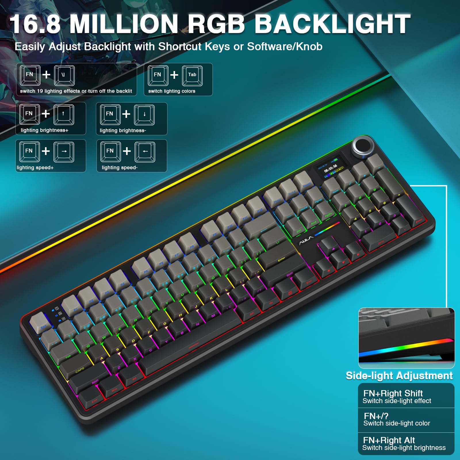 Foto 8 pulgar | Teclado Mecánico Inalámbrico Aula F108 Pro Con Batería De 8000 Mah - Venta Internacional.