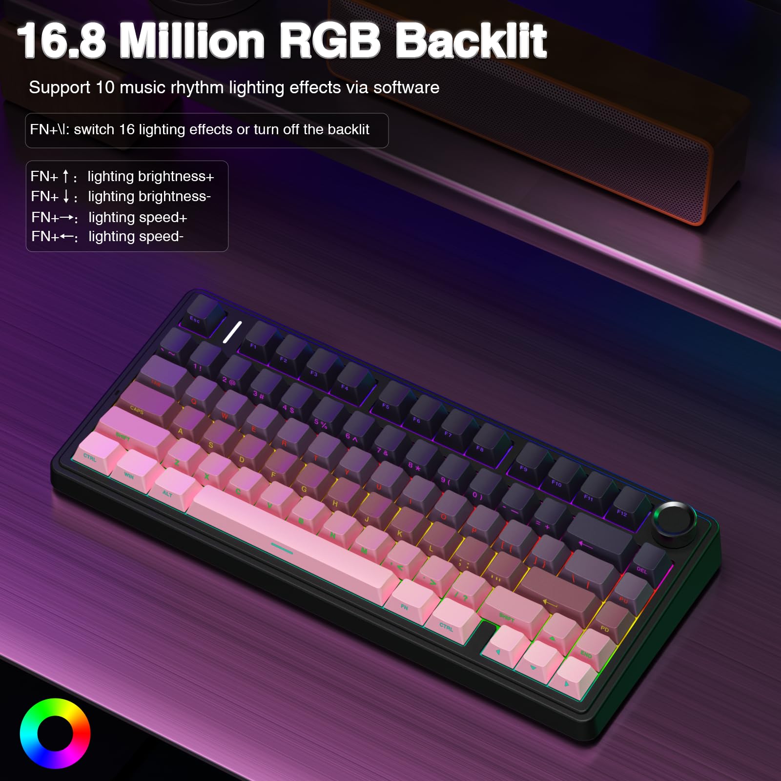 Foto 5 pulgar | Teclado Mecánico Inalámbrico Aula F75 Pro 75% Rgb Rosa Y Negro - Venta Internacional.