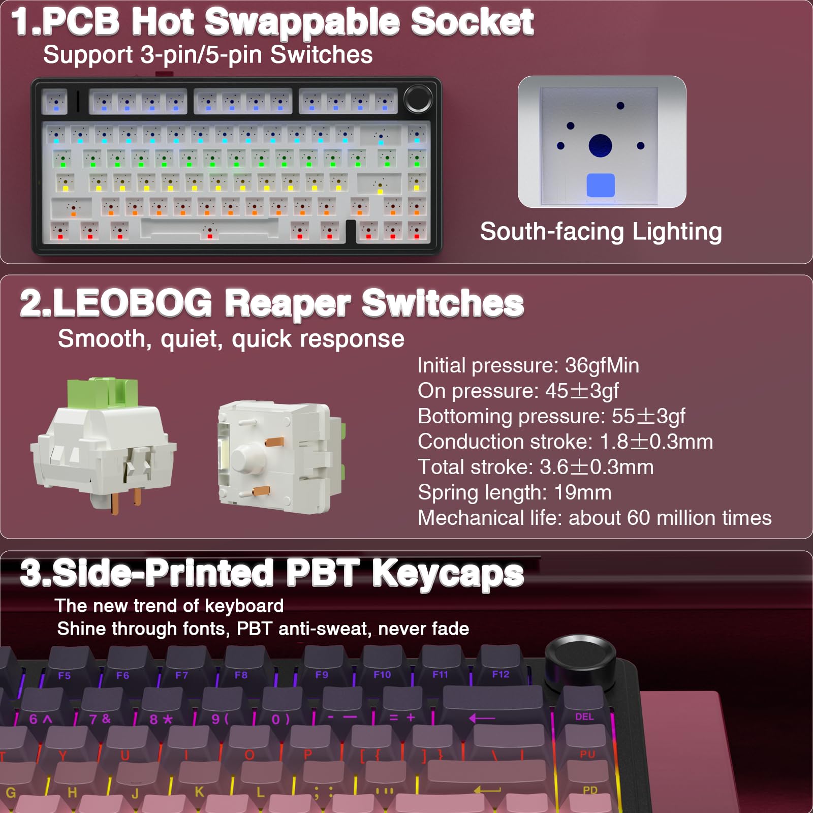 Foto 7 pulgar | Teclado Mecánico Inalámbrico Aula F75 Pro 75% Rgb Rosa Y Negro - Venta Internacional.