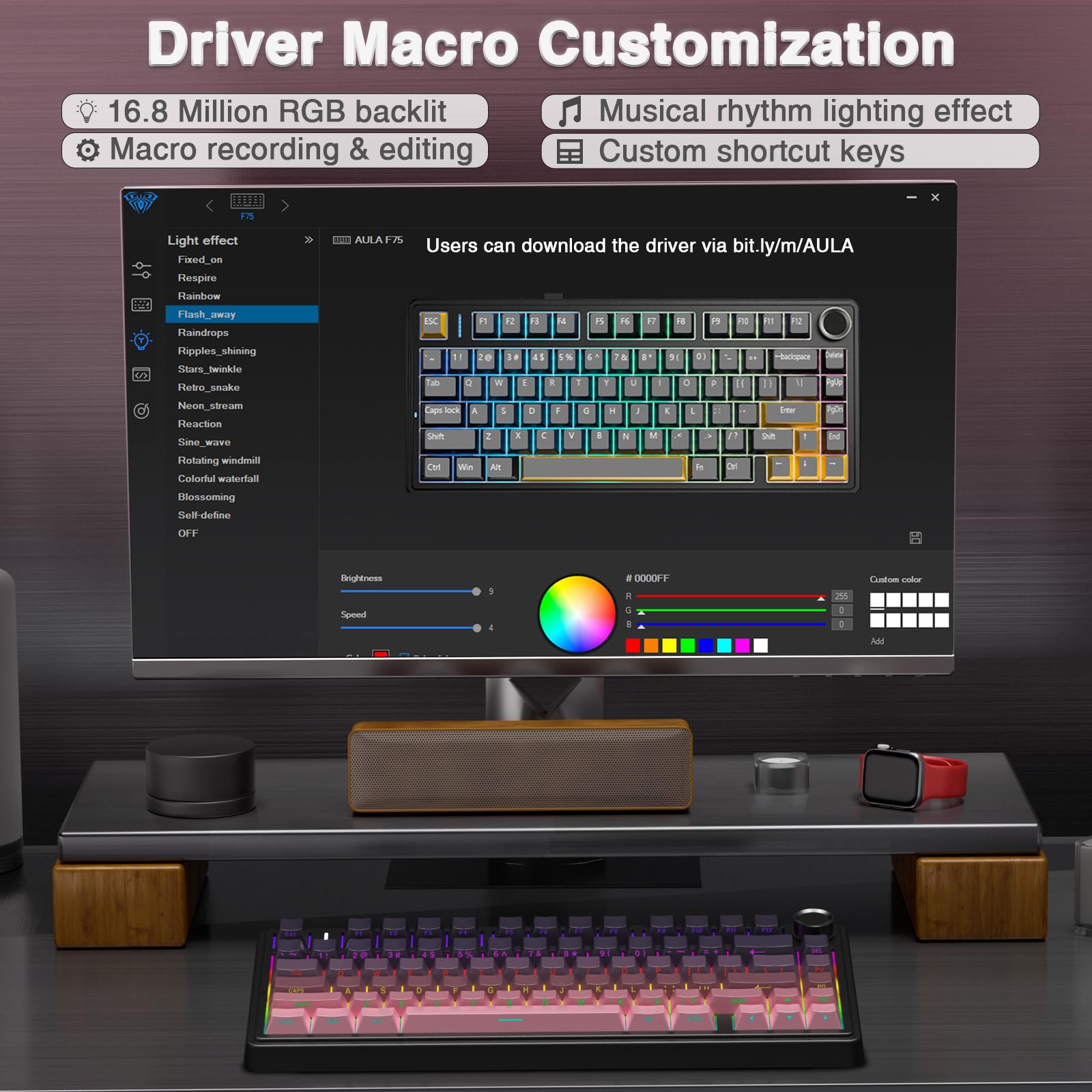 Foto 7 | Teclado Mecánico Inalámbrico Aula F75 Pro 75% Rgb Rosa Y Negro - Venta Internacional.