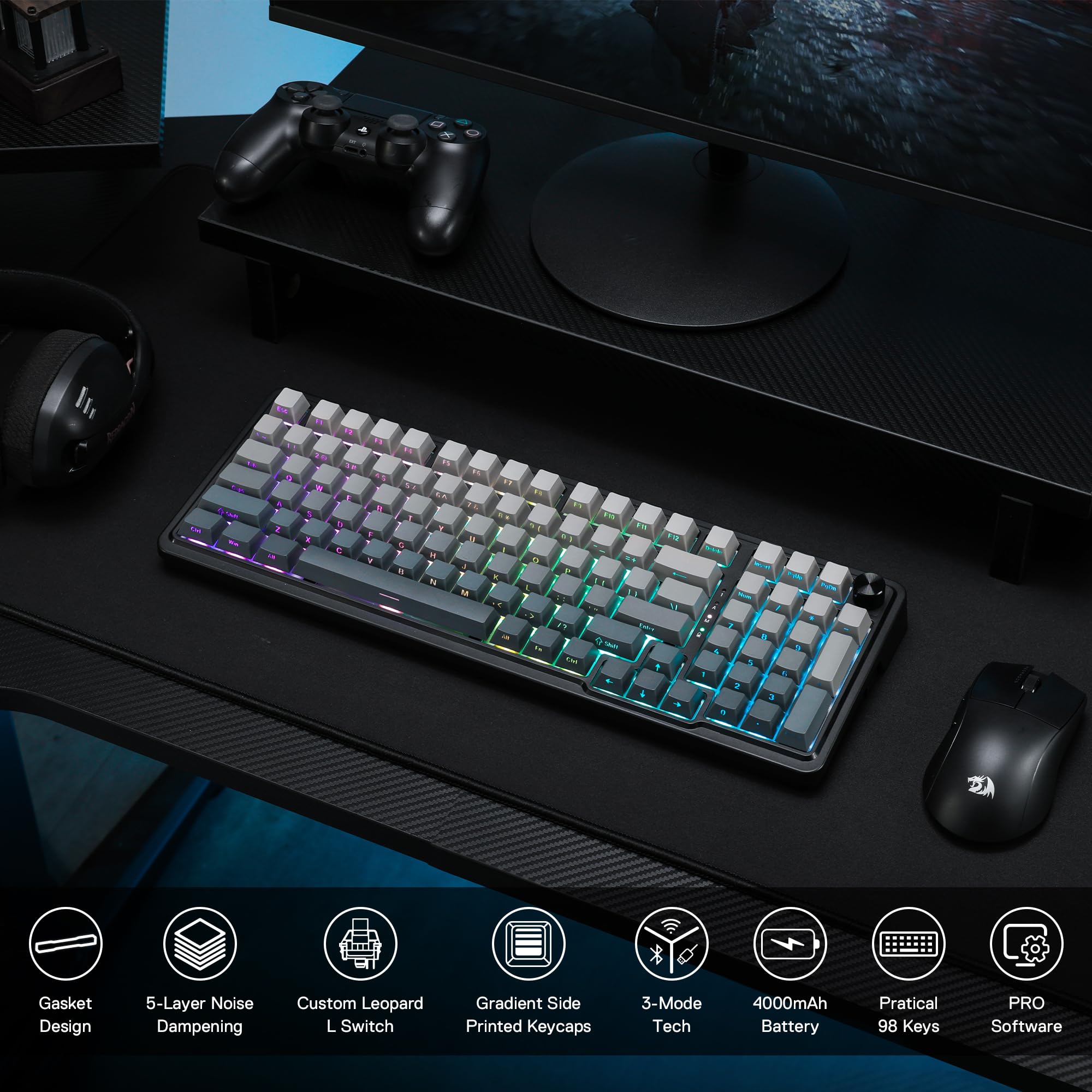 Foto 2 | Teclado Para Juegos Redragon K686 Pro 98 Teclas Rgb Inalámbrico - Venta Internacional.