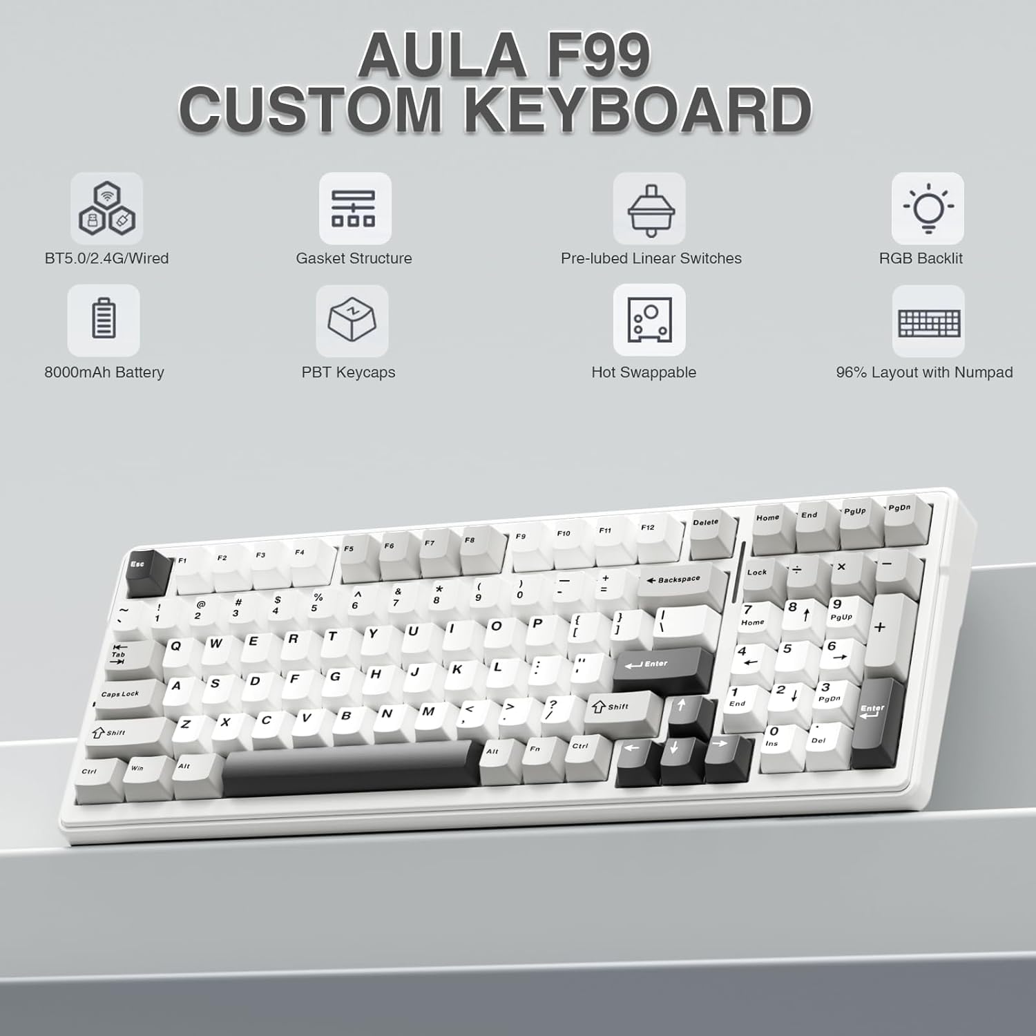 Foto 3 pulgar | Teclado Mecánico Inalámbrico Aula F99 Tri-mode Bt5.0/2.4ghz - Venta Internacional.