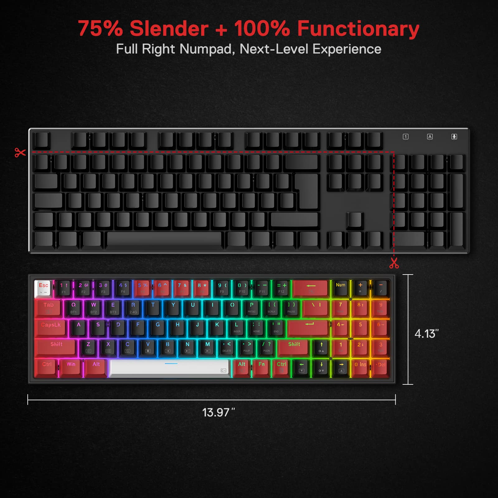 Foto 4 pulgar | Teclado Inalámbrico Rgb Para Juegos Redragon K628 Pro 75% Con Interruptor Rojo - Venta Internacional.