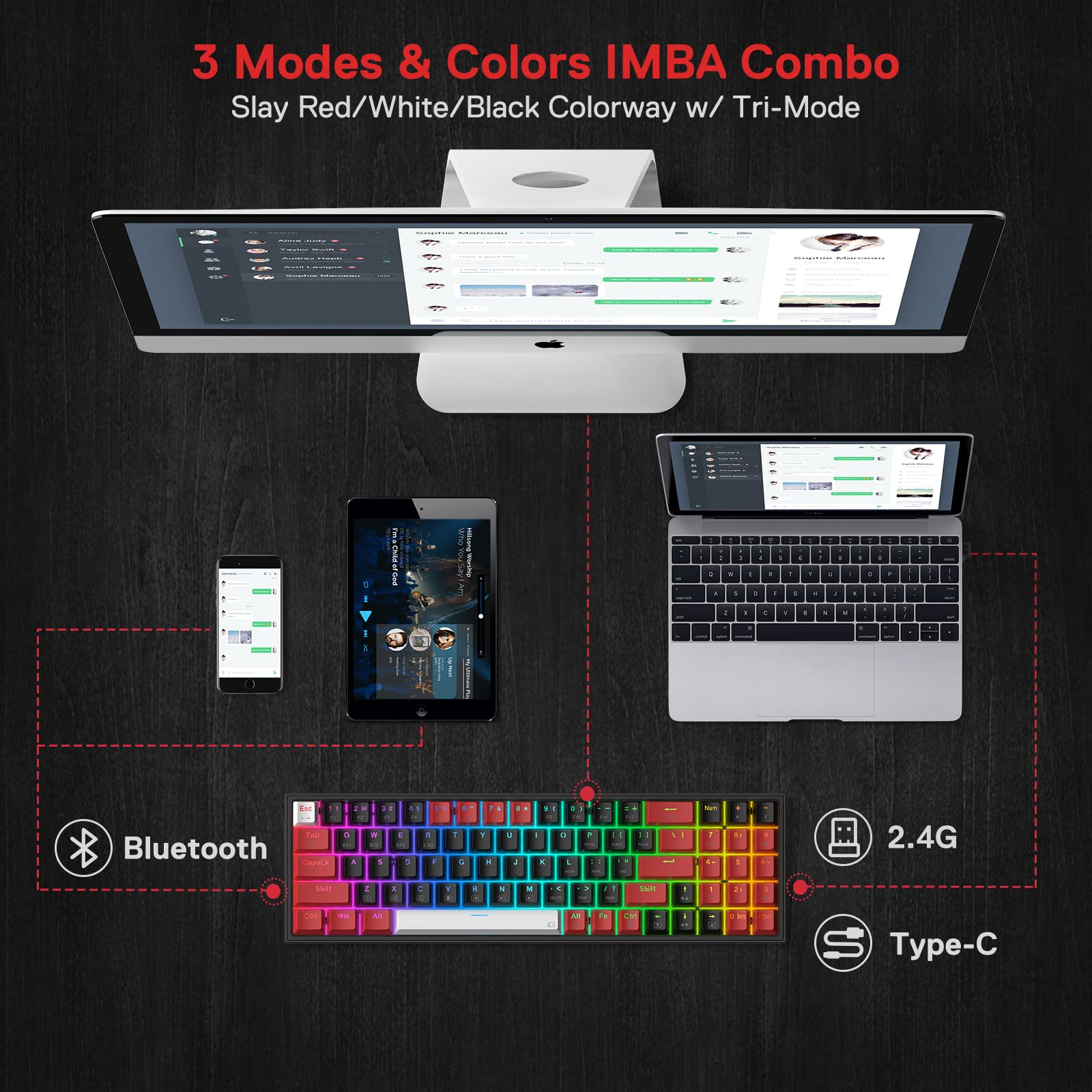 Foto 4 | Teclado Inalámbrico Rgb Para Juegos Redragon K628 Pro 75% Con Interruptor Rojo - Venta Internacional.