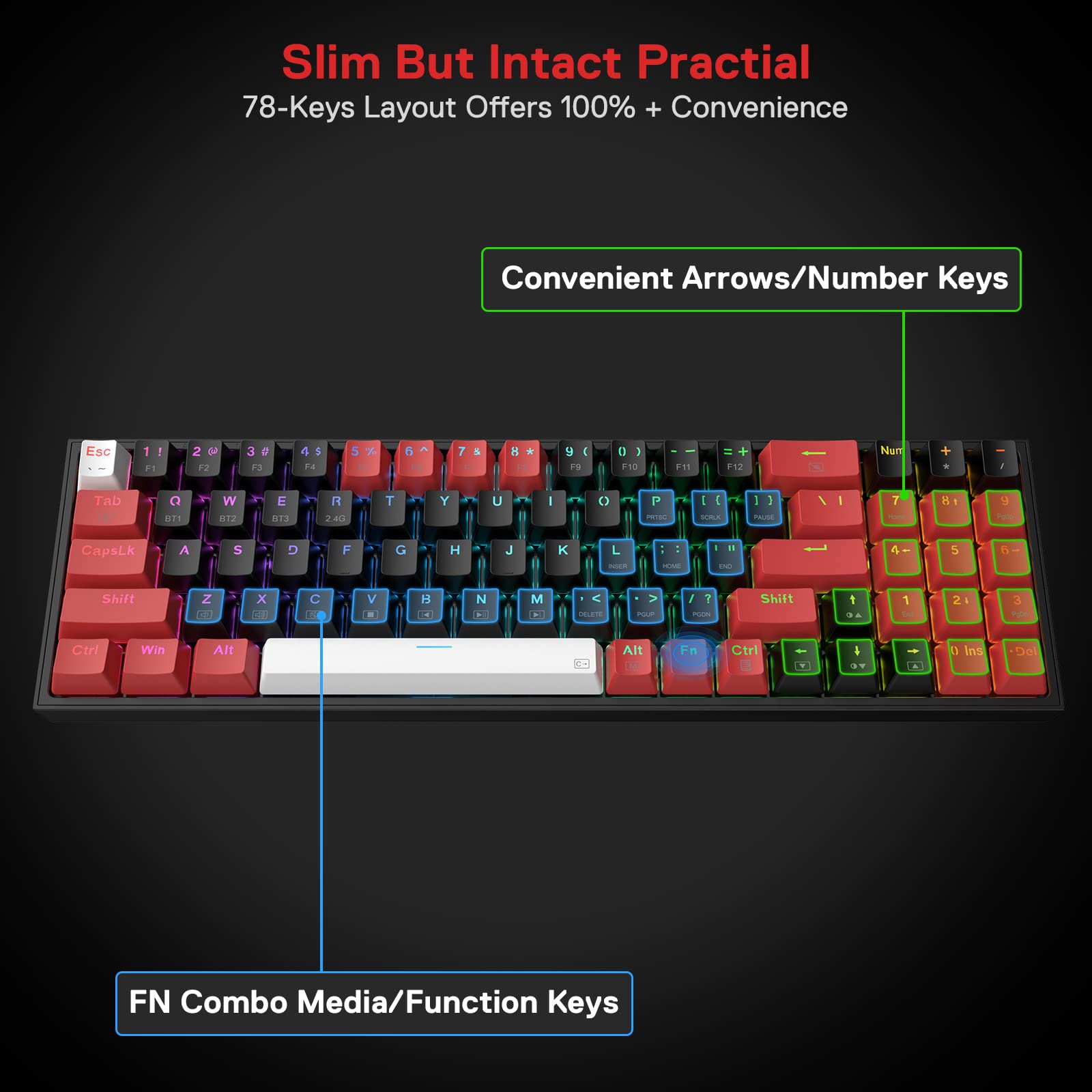Foto 5 | Teclado Inalámbrico Rgb Para Juegos Redragon K628 Pro 75% Con Interruptor Rojo - Venta Internacional.