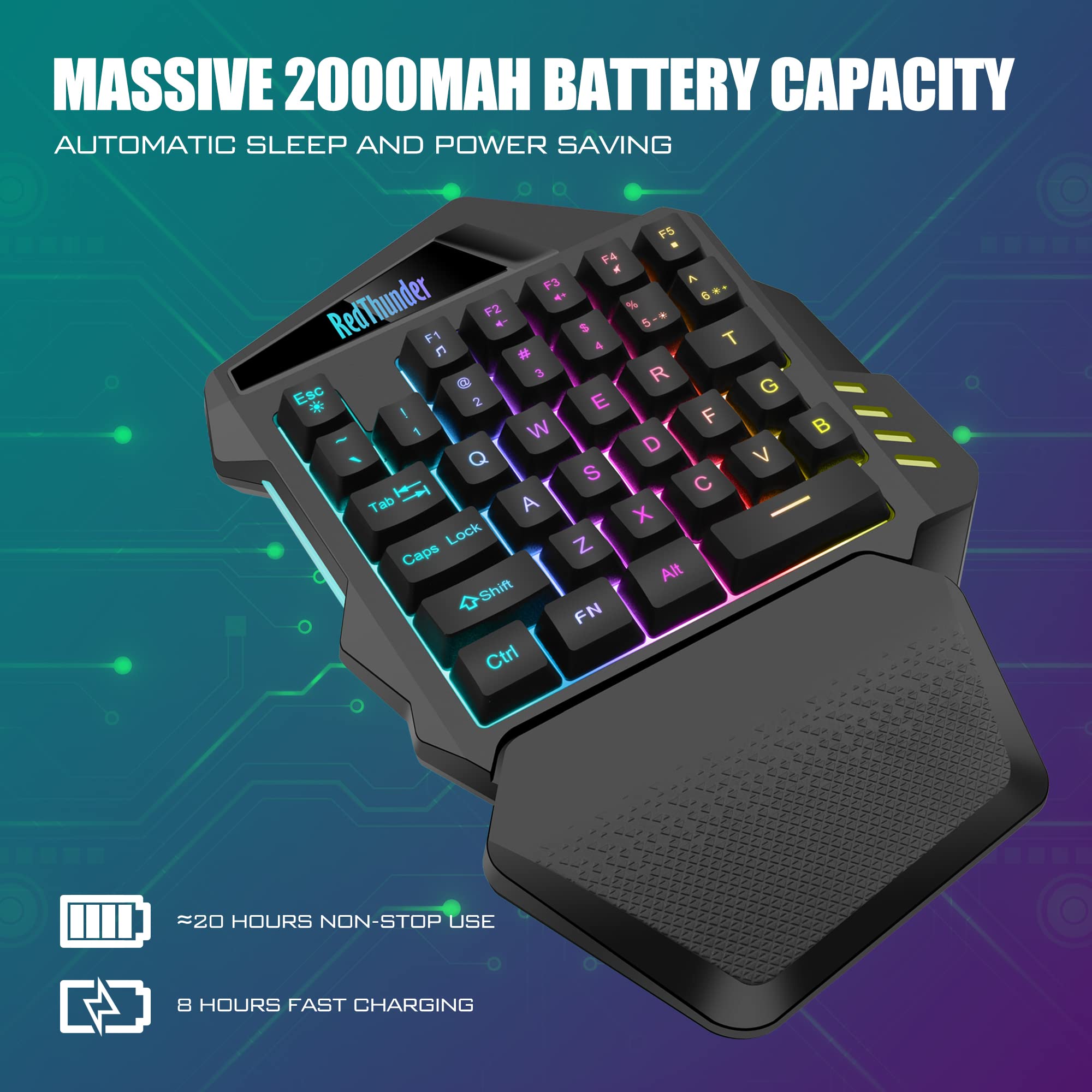 Foto 4 pulgar | Teclado Para Juegos Con Una Sola Mano Redthunder Inalámbrico Con Retroiluminación Rgb - Venta Internacional.