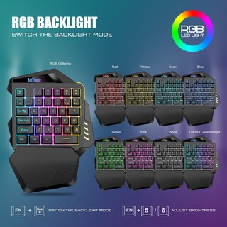 Foto 4 | Teclado Para Juegos Con Una Sola Mano Redthunder Inalámbrico Con Retroiluminación Rgb - Venta Internacional.