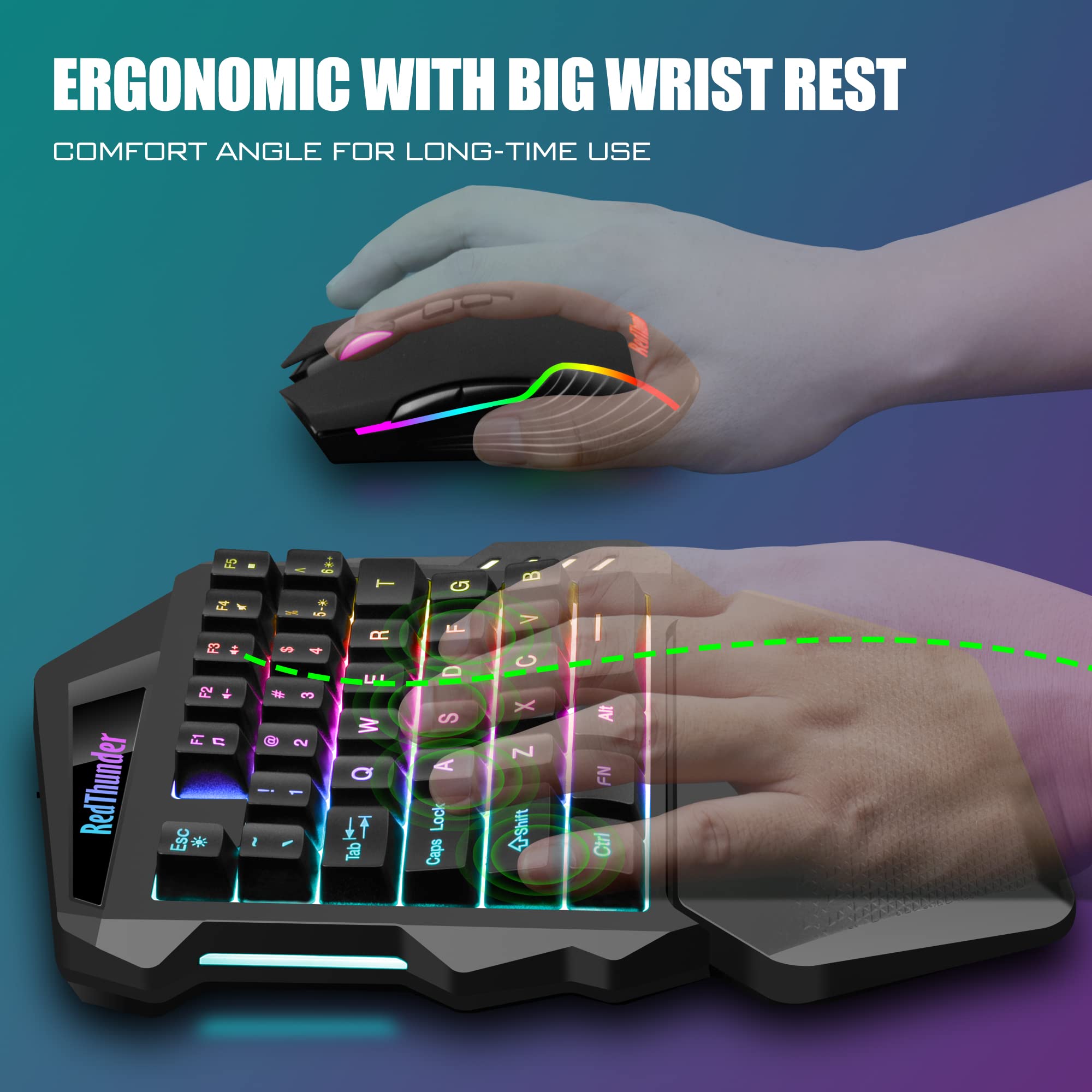 Foto 6 pulgar | Teclado Para Juegos Con Una Sola Mano Redthunder Inalámbrico Con Retroiluminación Rgb - Venta Internacional.