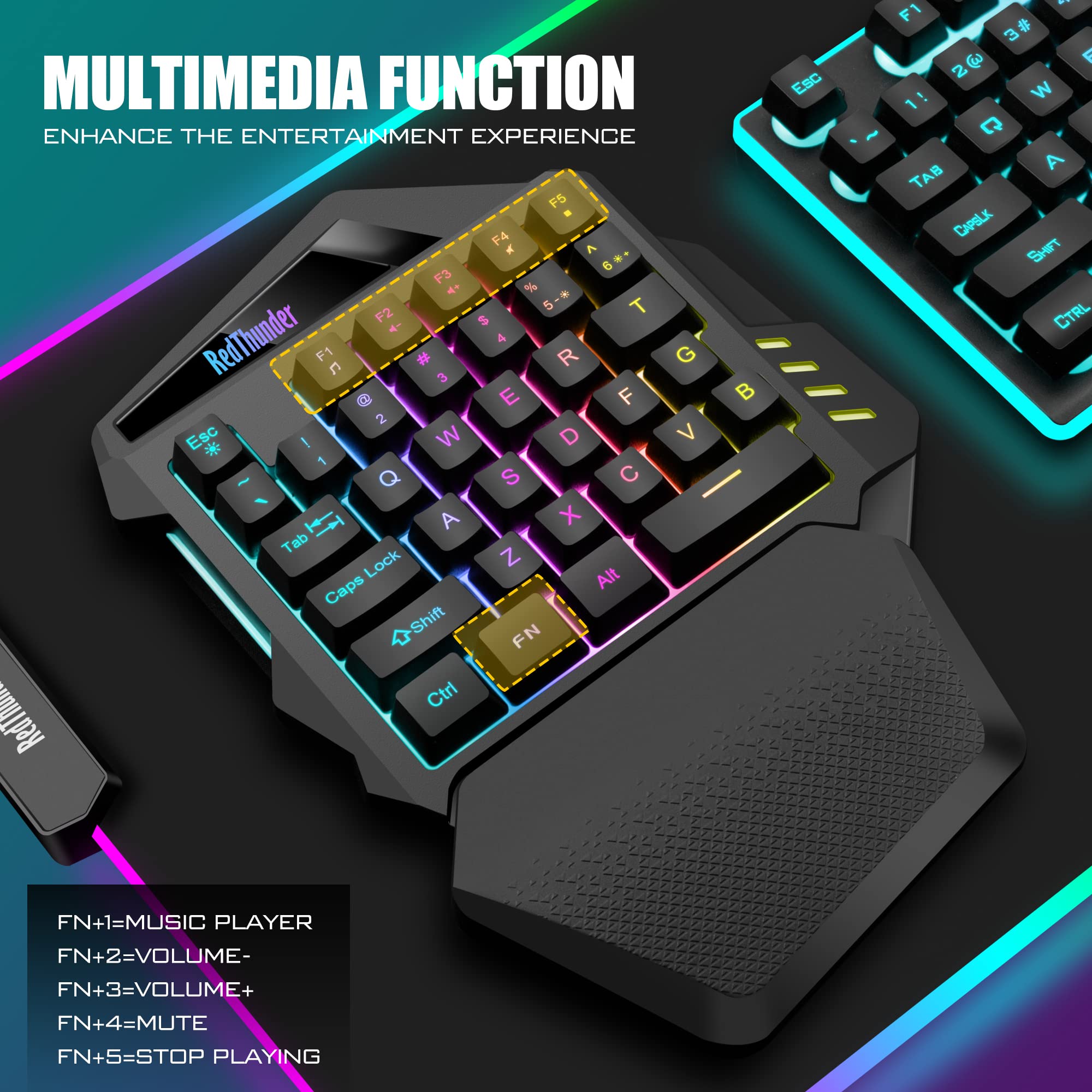 Foto 7 pulgar | Teclado Para Juegos Con Una Sola Mano Redthunder Inalámbrico Con Retroiluminación Rgb - Venta Internacional.