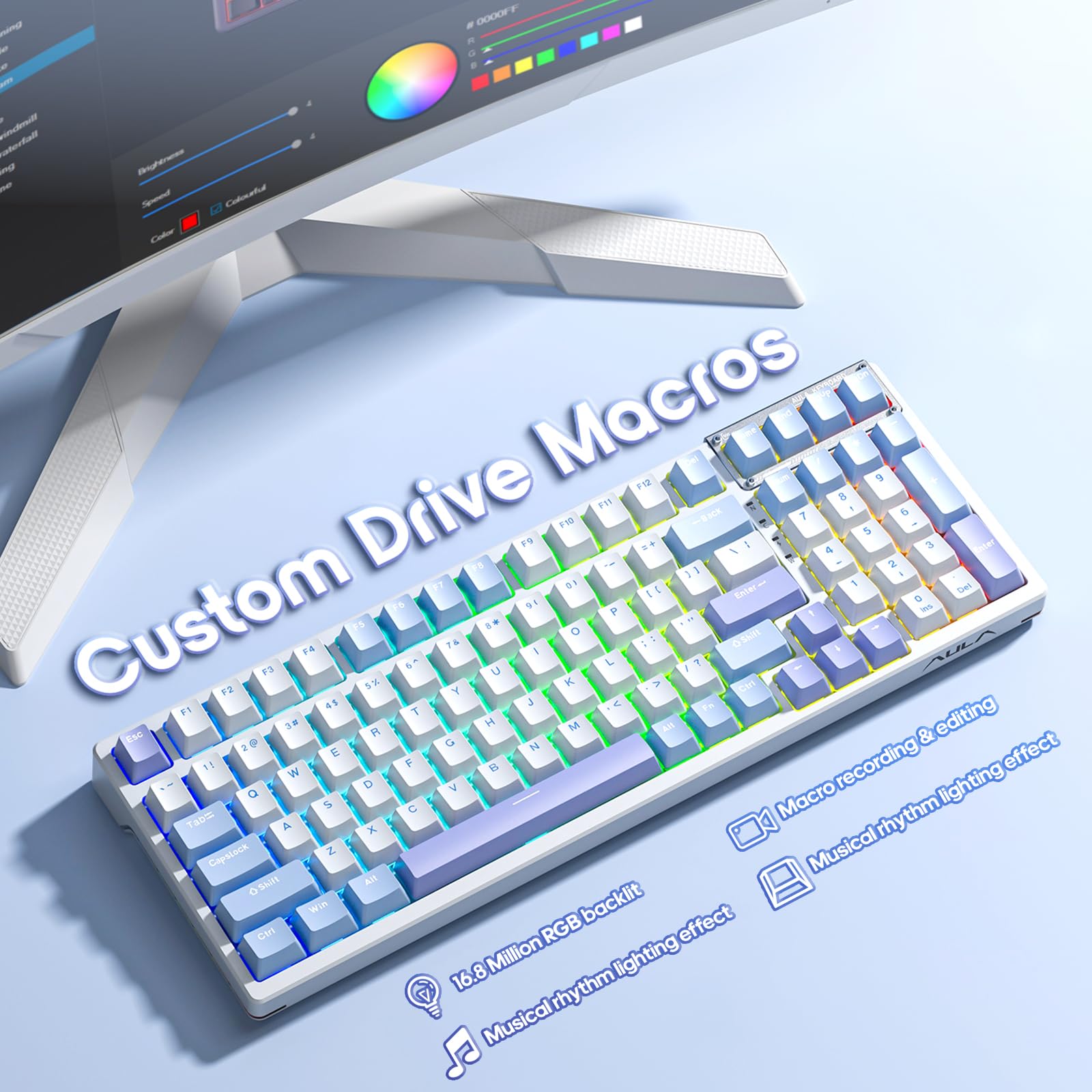 Foto 6 pulgar | Teclado Gaming Aula 99 Teclas Tri-mode Bt5.0/2.4ghz/usb-c Purple - Venta Internacional.