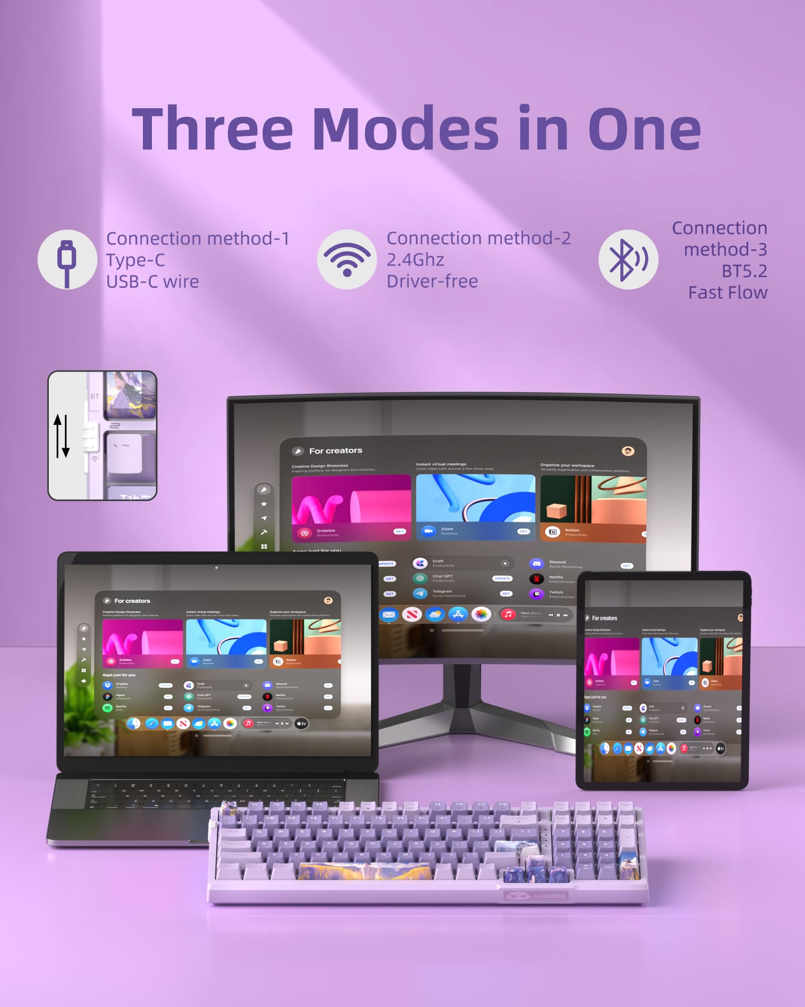 Foto 3 | Teclado Mecánico Inalámbrico Para Juegos Magegee Sky98 Lavender - Venta Internacional.